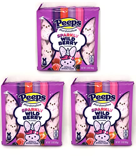 Sparkly Wild Berry Flavored Peeps Marshmallow Bunnies - Easter Basket Candy for Kids & Adults (Pack of 3) | Perfect for Easter Celebrations, Party Favors & Gift Giving