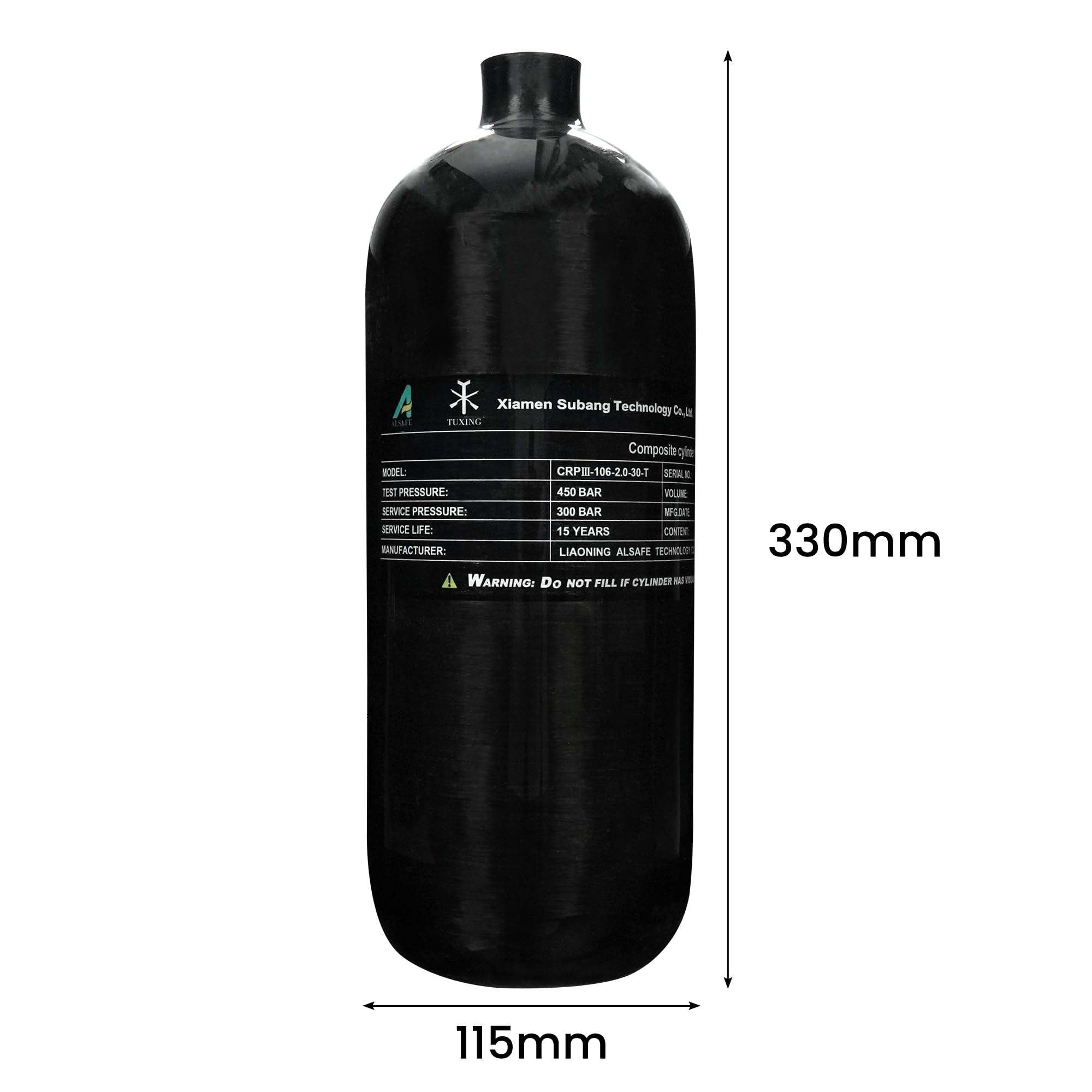 TUXING 2L 4500Psi Carbon Fiber HPA Tank - High Pressure PCP Air Cylinder for PCP Air Rifles & Scuba Diving | Portable 122Cu in 2000CC Composite Tank for Hunting, Paintball & Snorkeling Adventures