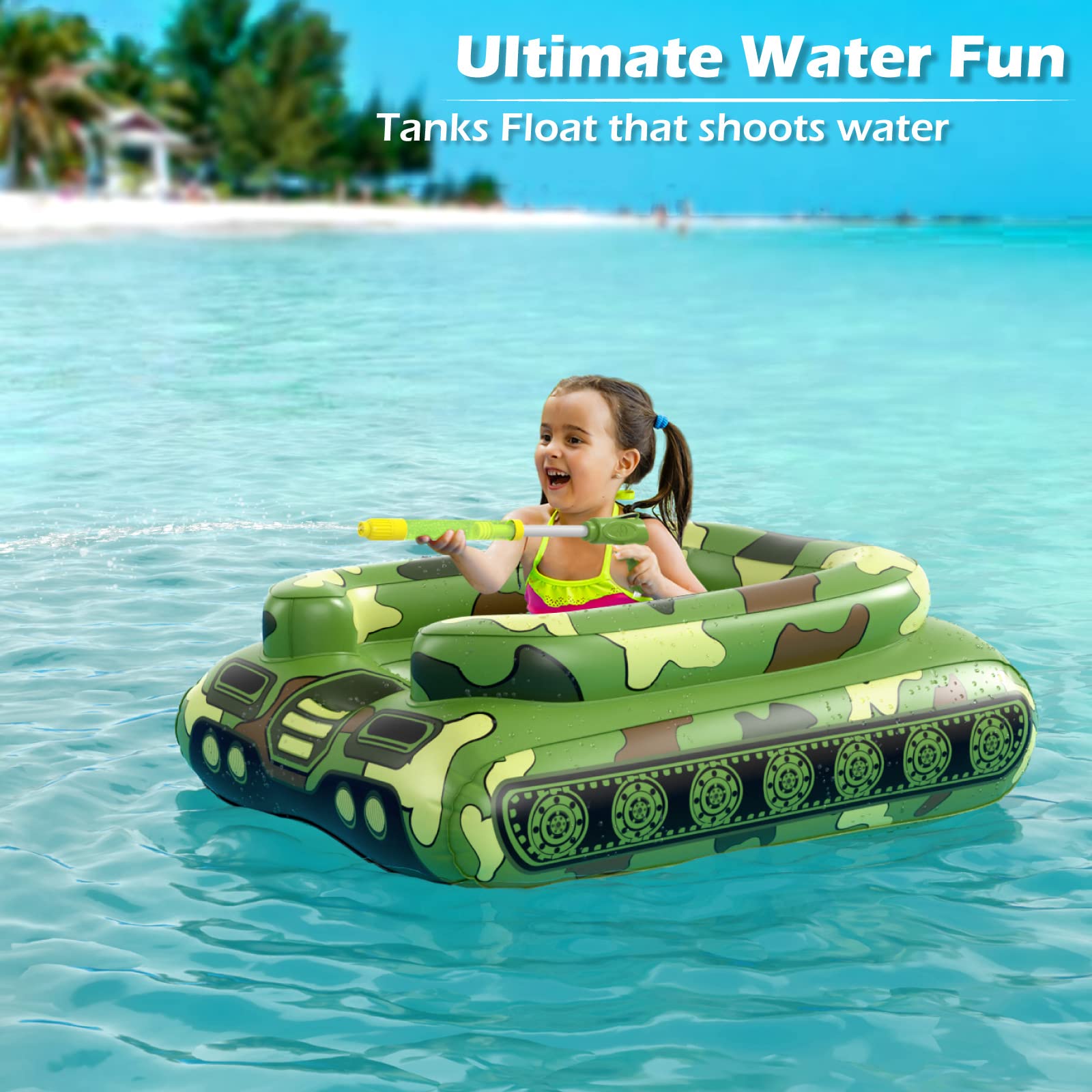 **Jasonwell Inflatable Tank Pool Float for Kids - Toddler Swimming Float with Water Cannon Gun, Lake & Beach Party Toys for Boys & Girls - Perfect for Summer Fun, Pool Parties & Outdoor Water Play**
