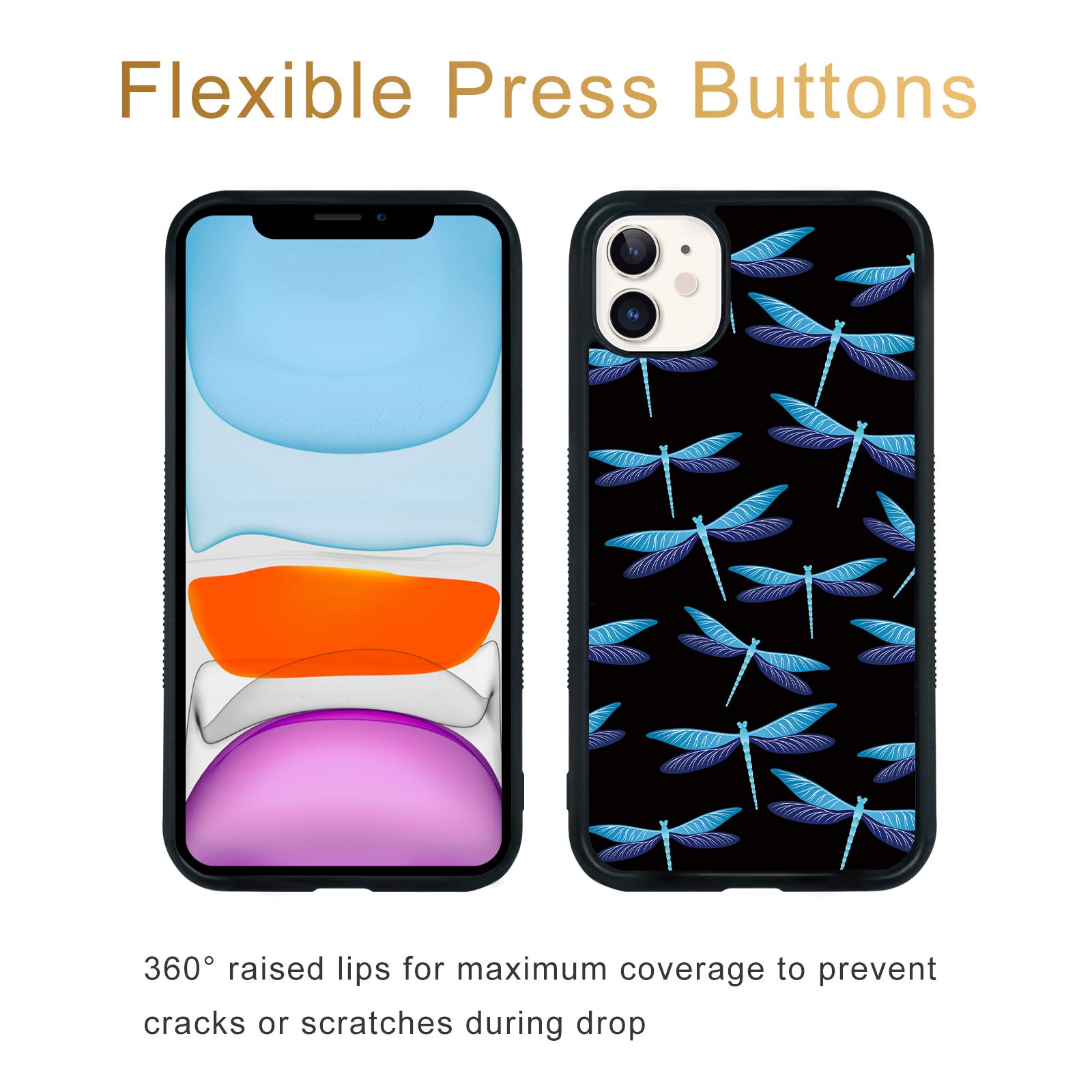 FANXI Blue Dragonfly Shockproof Phone Case for iPhone 11 (6.1 Inch) - Cute Trippy Animal Protective Cover for Women, Men, Teens | Perfect for Daily Use, Outdoor Activities & Gift Giving