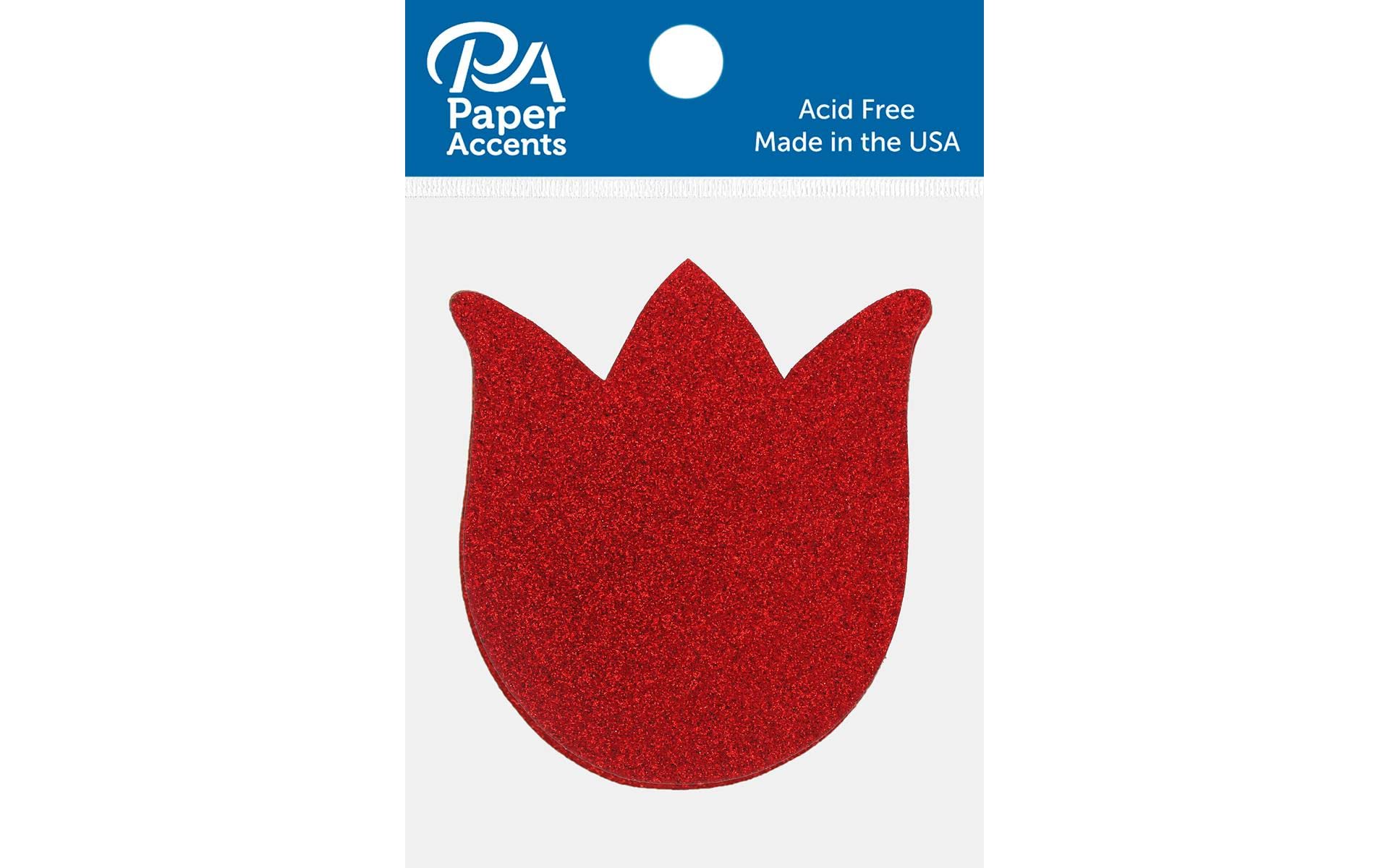 8-Piece Red Tulip Glitter Shapes for DIY Crafts, Scrapbooking, and Party Decorations