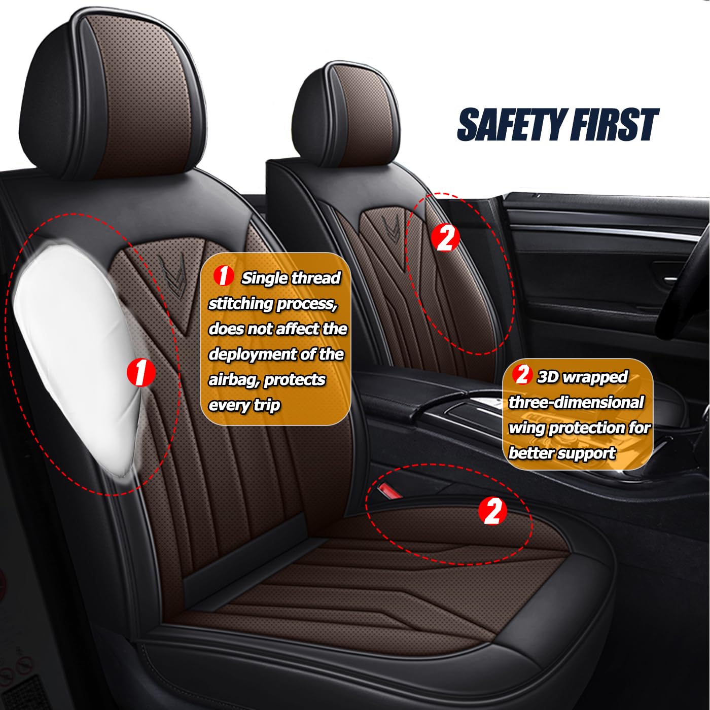 Premium 3D Foam Back Support Car Seat Covers Full Set - 5-Piece Universal Fit for Most Vehicles | Nappa Leather, Super Breathable All-Season Car Seat Cushions with Storage Bags (Black Coffee) - Perfect for Road Trips, Commuting & Protecting Your Car Interior