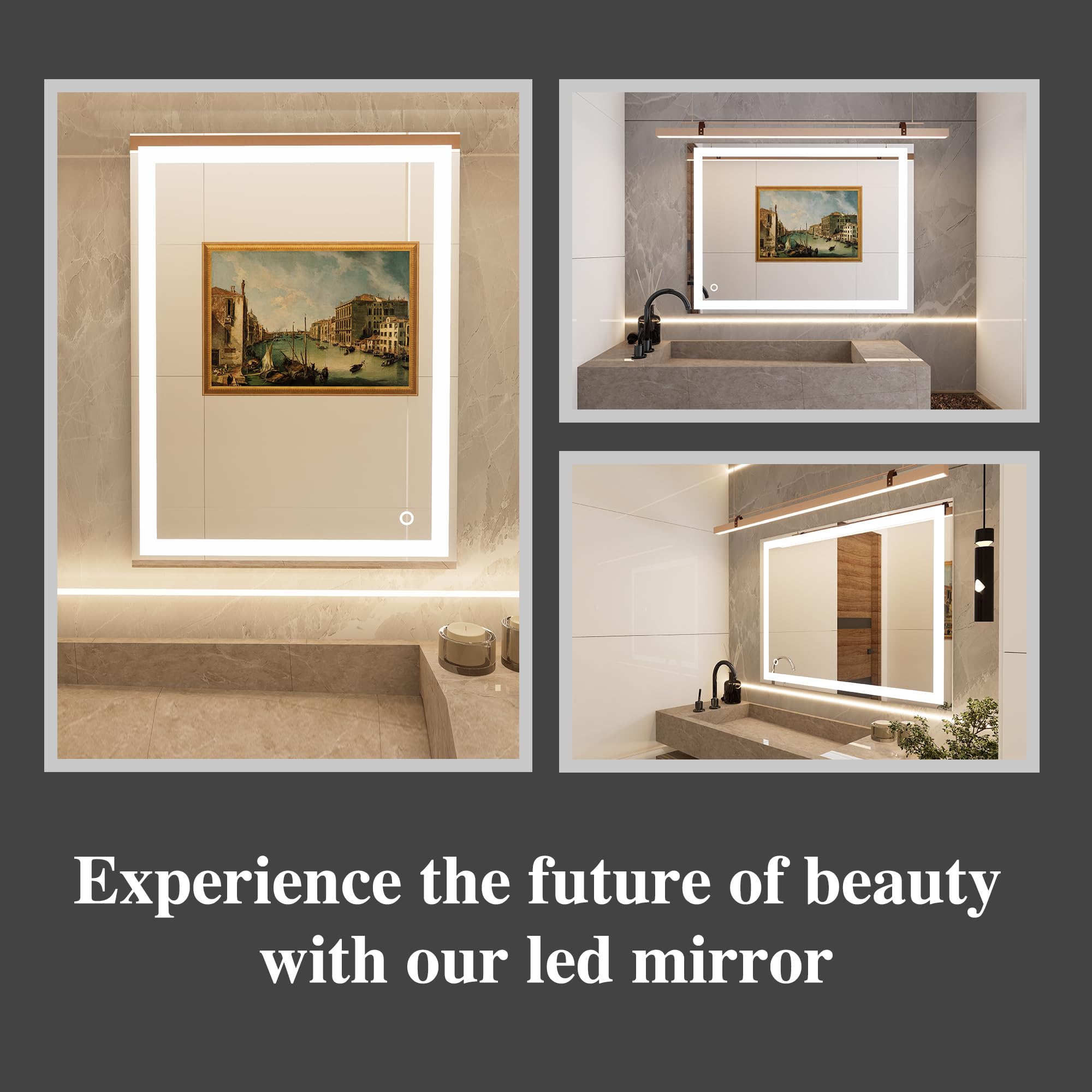 36 x 48 Inch LED Bathroom Vanity Mirror with Adjustable Lighting (3000K-6000K CCT) - 90+ CRI, Anti-Fog, Touch Control, Inner Window Design - Perfect for Modern Bathrooms, Dressing Rooms & Makeup Areas