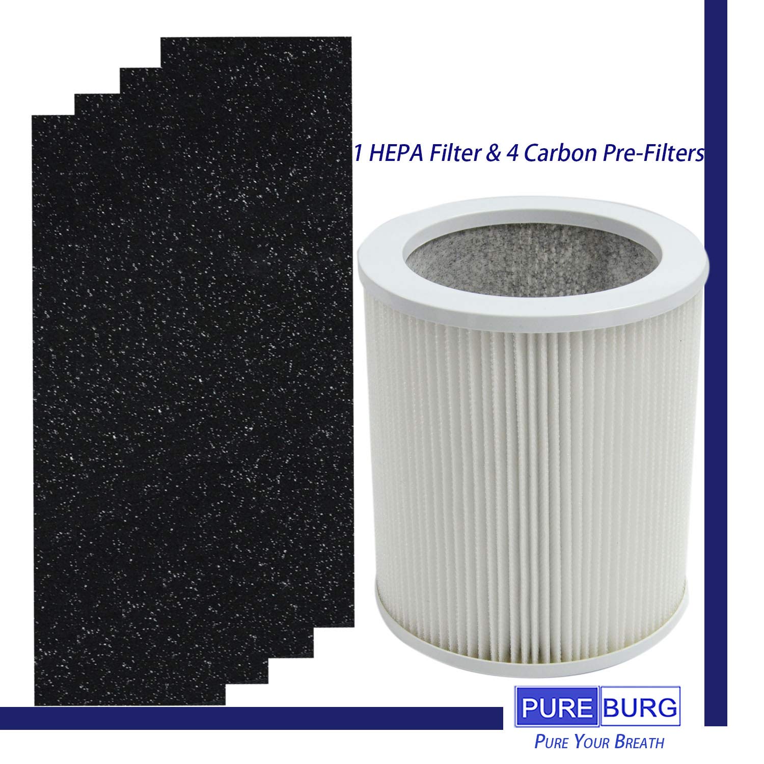 PUREBURG Replacement Filter Set for Hunter HP400 Cylindrical Tower Air Purifier - H13 True HEPA + 4 Activated Carbon Pre-Filters | Dust, VOCs, Pet Dander Removal | Ideal for Home, Office, Bedroom & Allergy Relief