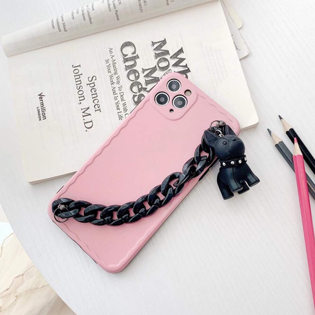 Cute Silicone Shockproof Case for iPhone 12 Pro Max with Wrist Strap & Bulldog Charm - Stylish Protective Cover for Women & Girls | Perfect for Daily Use, Work, School & Travel