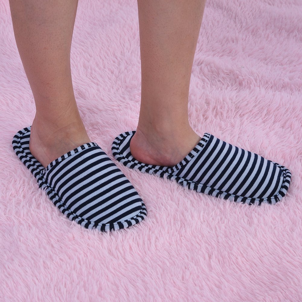 Foldable Travel Slippers for Indoor & Bedroom Use - Soft Cotton Anti-Slip House Shoes for Men & Women | Comfortable SPA, Hotel & Guest Slippers | Portable & Reusable Home Footwear (Blue Stripes) - Perfect for Travel, Lounging & Home Relaxation