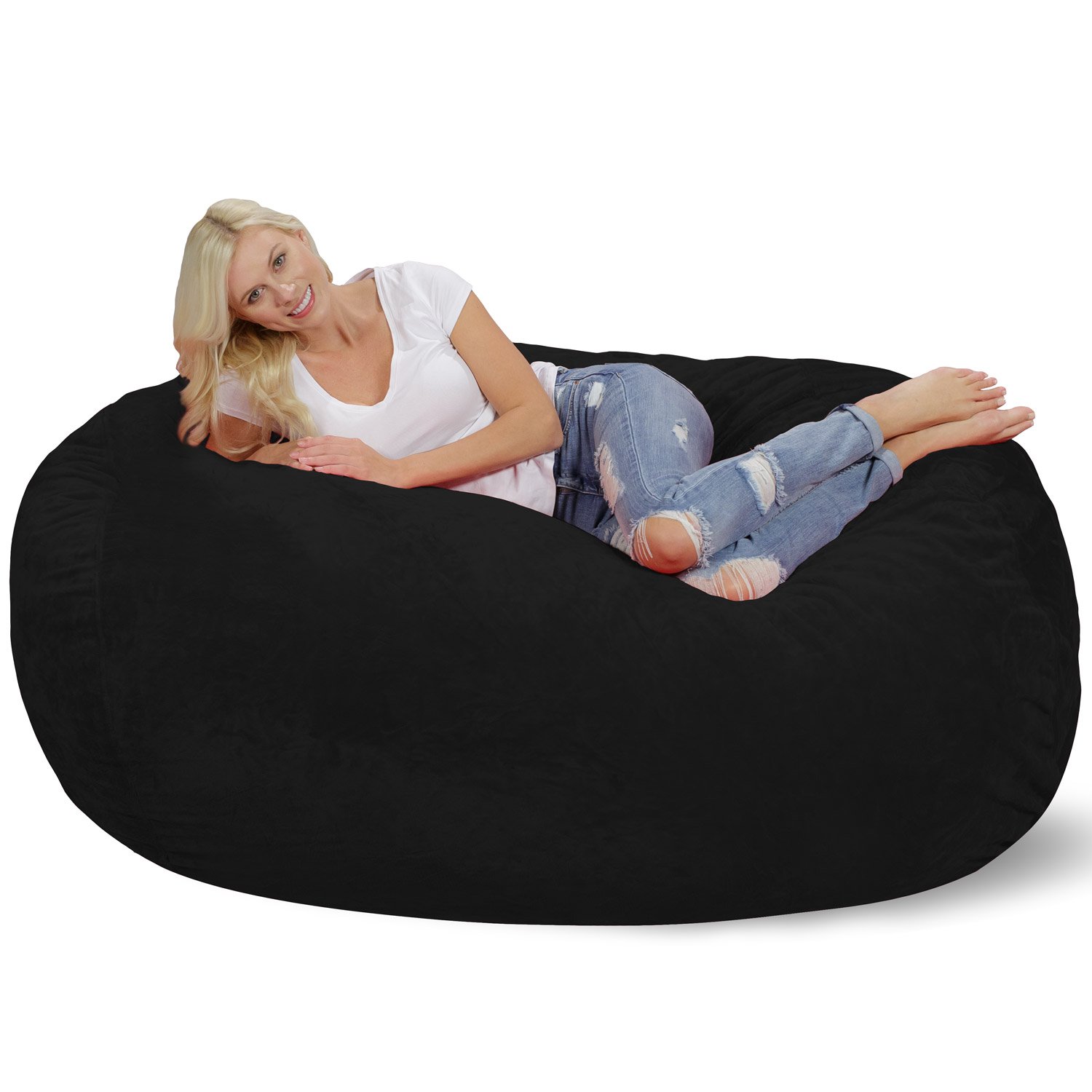 Chill Sack 6' Memory Foam Bean Bag Chair - Giant Lounger with Soft Microfiber Cover (Black Furry) for Living Room, Game Room & Dorm Comfort