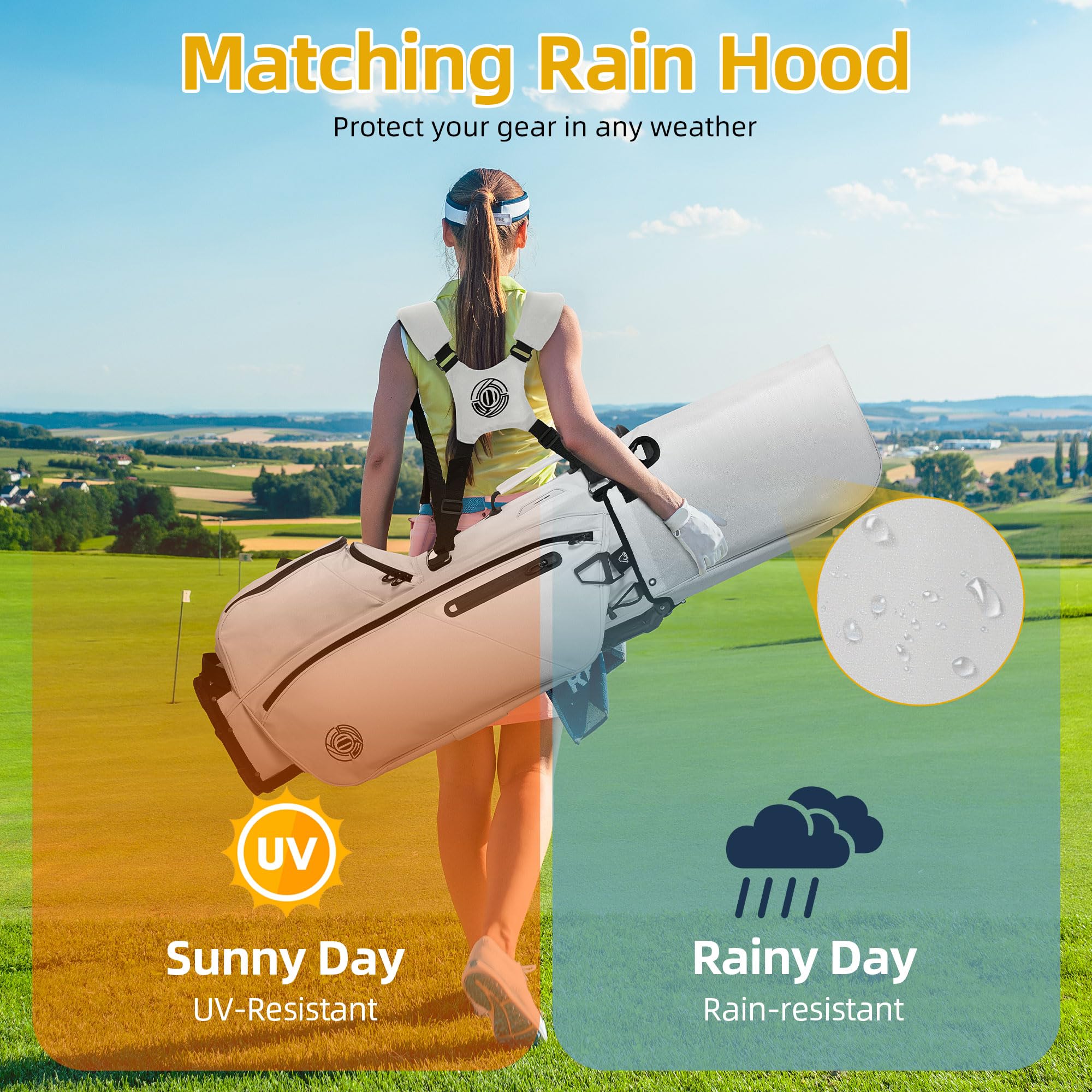 DWVO 14-Way Lightweight Golf Stand Bag with Padded Ergonomic Double Strap - Full Length Dividers & Rain Hood - Perfect for Men & Women Golfers on the Course or Driving Range