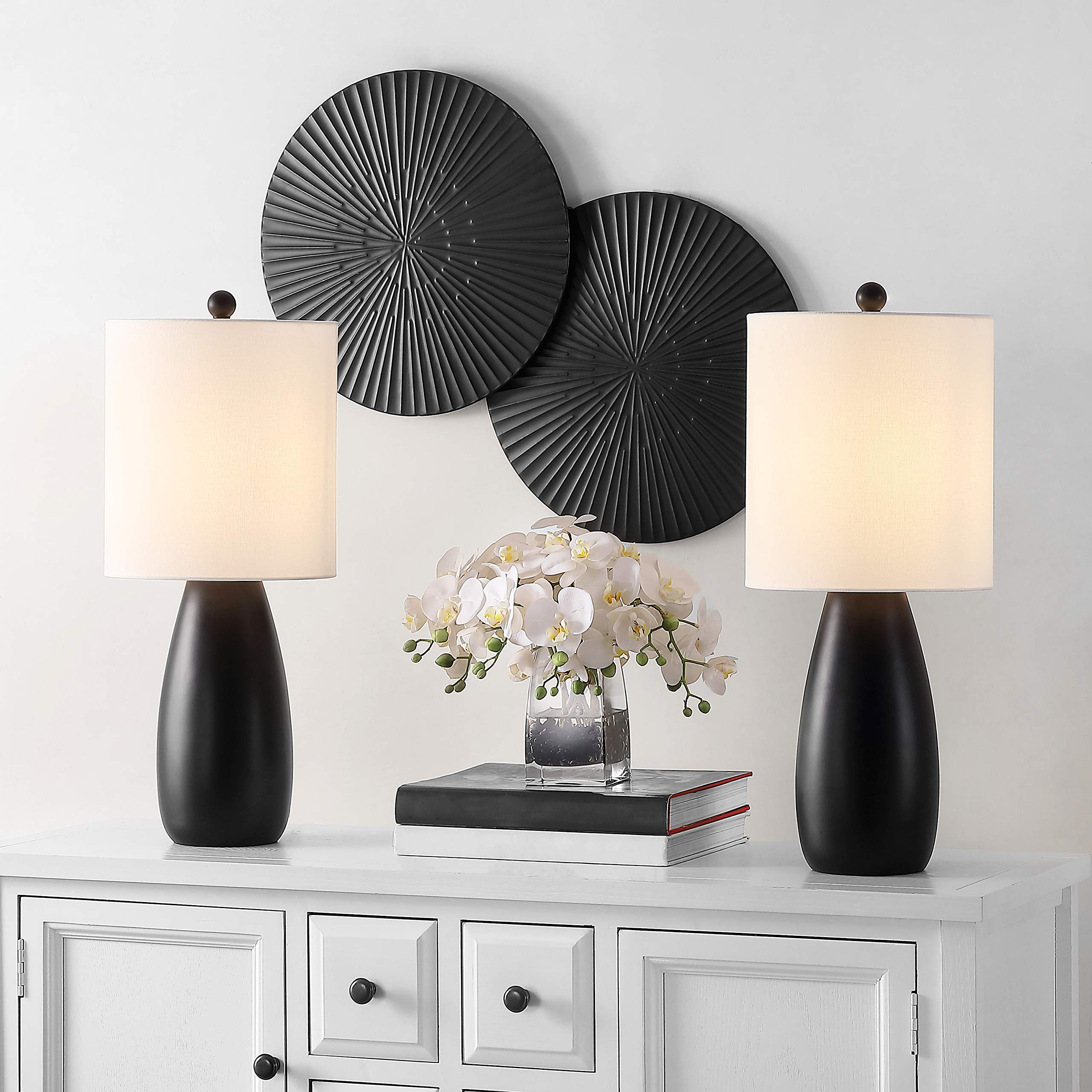 SAFAVIEH Arlia Modern Black 24-inch Table Lamp Set of 2 with LED Bulbs - Stylish Lighting for Bedroom, Living Room, Home Office & Nightstand - Perfect for Reading, Working & Ambient Lighting