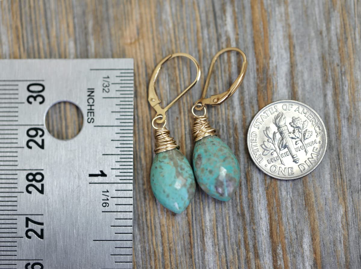 Kingman Turquoise Drop Earrings - Genuine Natural Gemstone Jewelry - 14K Gold Women's Dangle Earrings - December Birthstone Gift for Her - Perfect for Weddings, Parties & Special Occasions