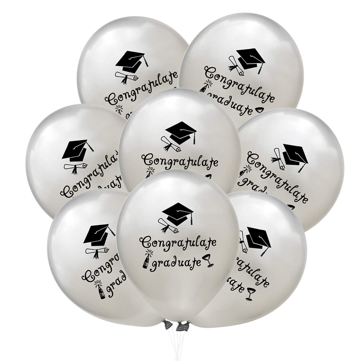 Amosfun 20-Pack 12 Inch Graduation Party Balloons - Silver Inflatable Letter Balloons for 2021 Graduation Decorations | Perfect for Graduation Parties, School Events & Photo Backdrops