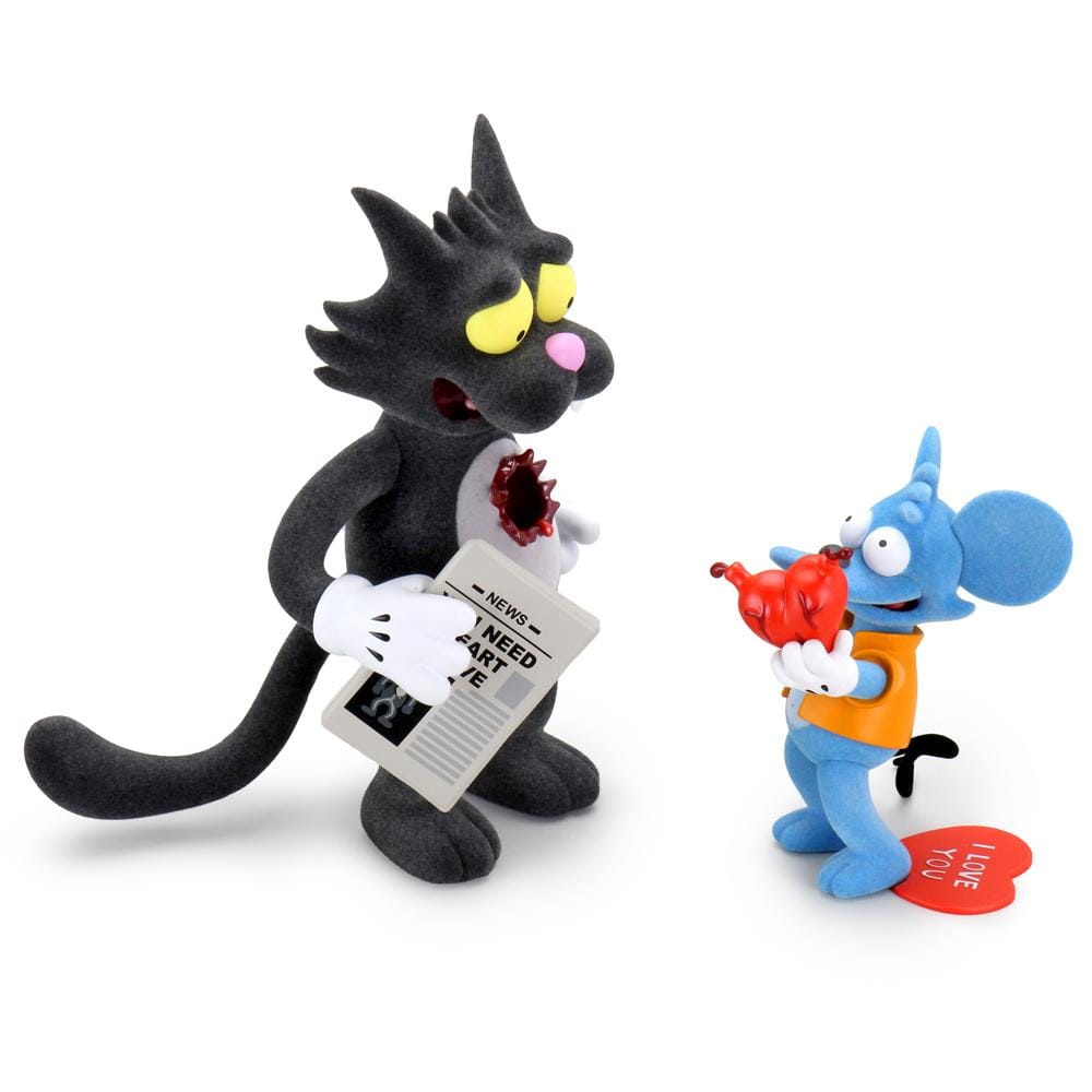 The Simpsons x Kidrobot Itchy & Scratchy Flocked Medium Figure Set - IamRetro Exclusive - Perfect for Collectors, Home Decor, and Pop Culture Enthusiasts