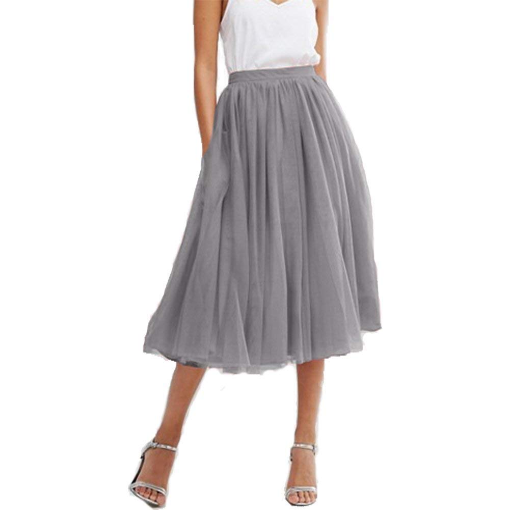 EllieHouse Women's High Waist Midi Tulle Skirt for Prom, Party, Wedding - Fluffy Layered Tutu Skirt for Dances, Photo Shoots & Special Occasions