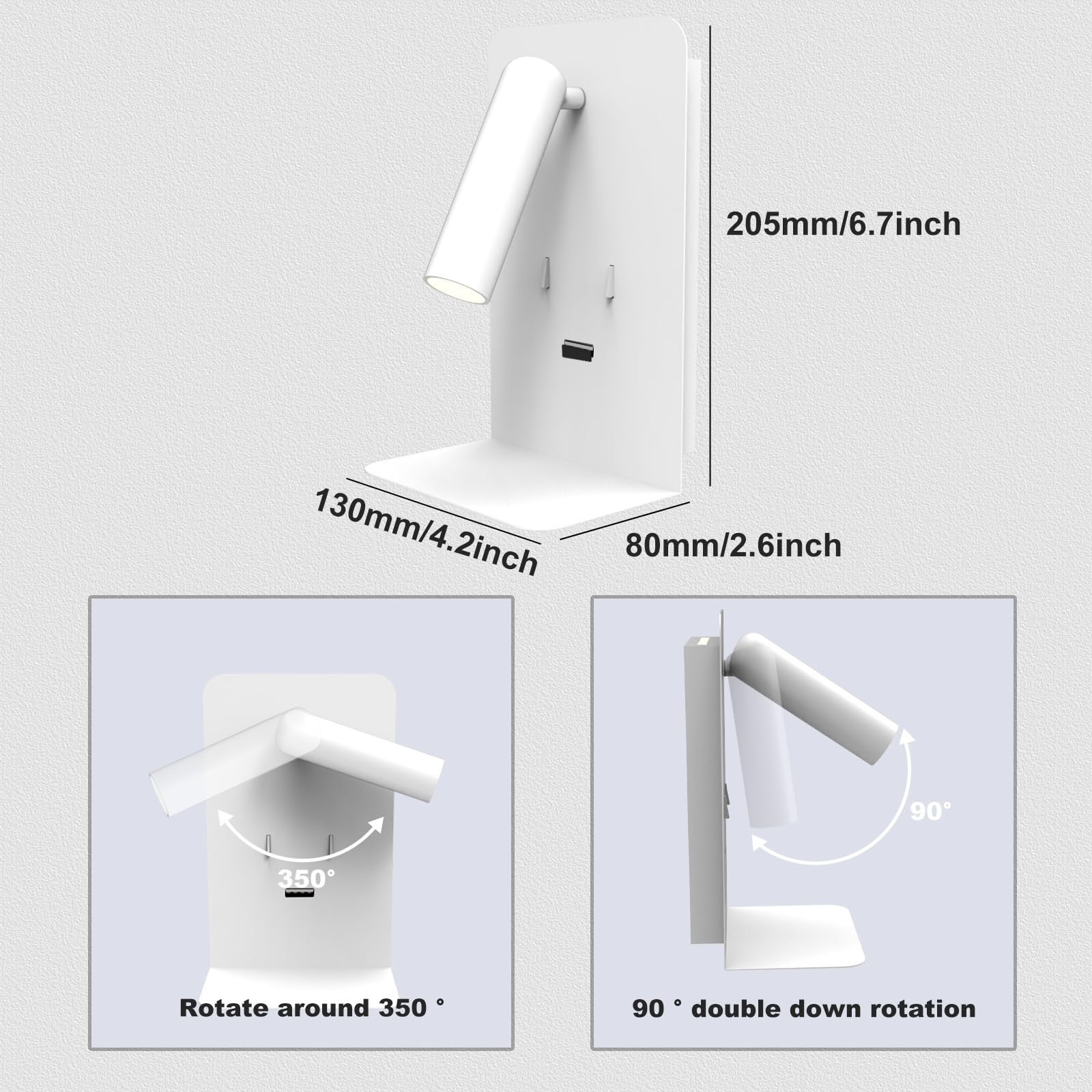 ZEROUNO Plug in Wall Light - LED Bedside Sconce with USB Port & Switch, 3000K Warm White, Wall Mounted Reading Lamp for Bedroom, Living Room, Dorm, Nursery (Easy Installation, Energy Efficient)