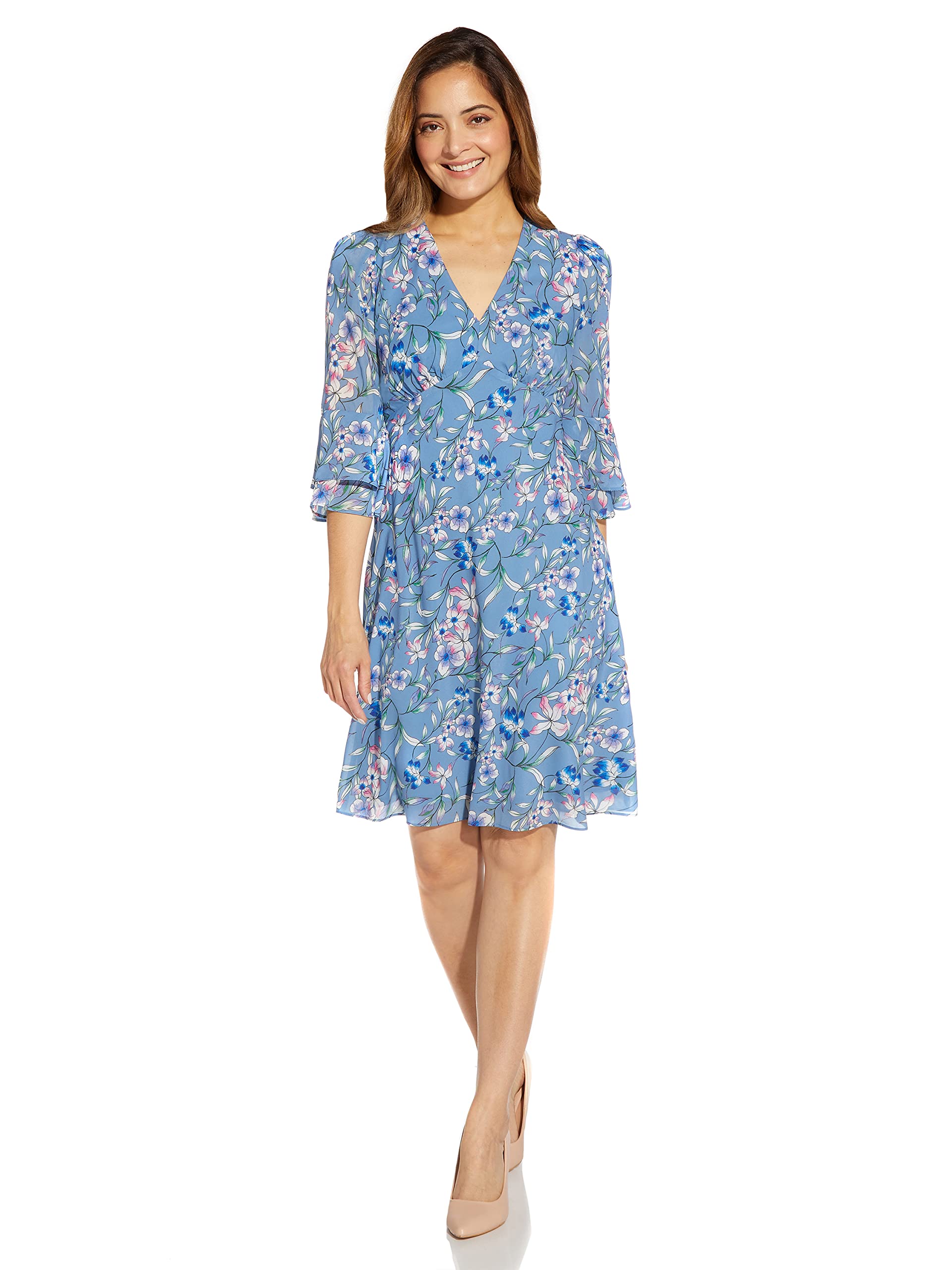 Adrianna Papell Women's Floral Print Bias Cut Midi Dress for Cocktail Parties & Summer Weddings