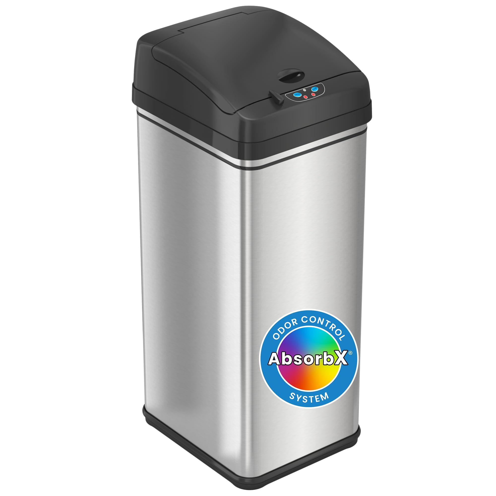 iTouchless 13 Gallon Stainless Steel Automatic Trash Can with Odor Control - Motion Sensor Kitchen Garbage Bin with AbsorbX Filter System, Battery or AC Adapter Powered (Batteries Not Included) - Perfect for Modern Kitchens, Offices, and Restaurants