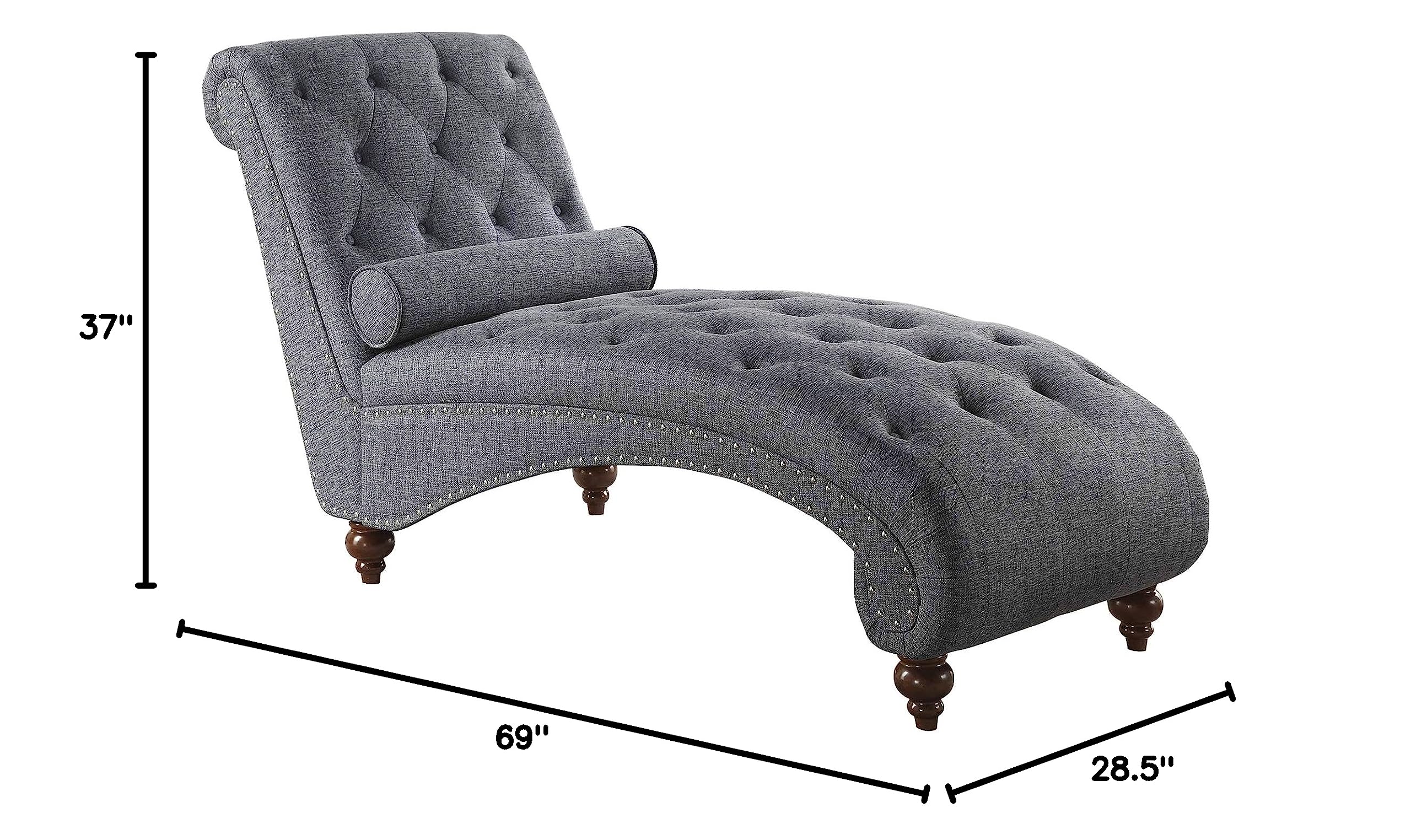 Homelegance Velvet Chaise Lounge Sofa - Modern Gray Upholstered Living Room Furniture for Relaxing & Reading | Perfect for Small Spaces & Apartment Decor