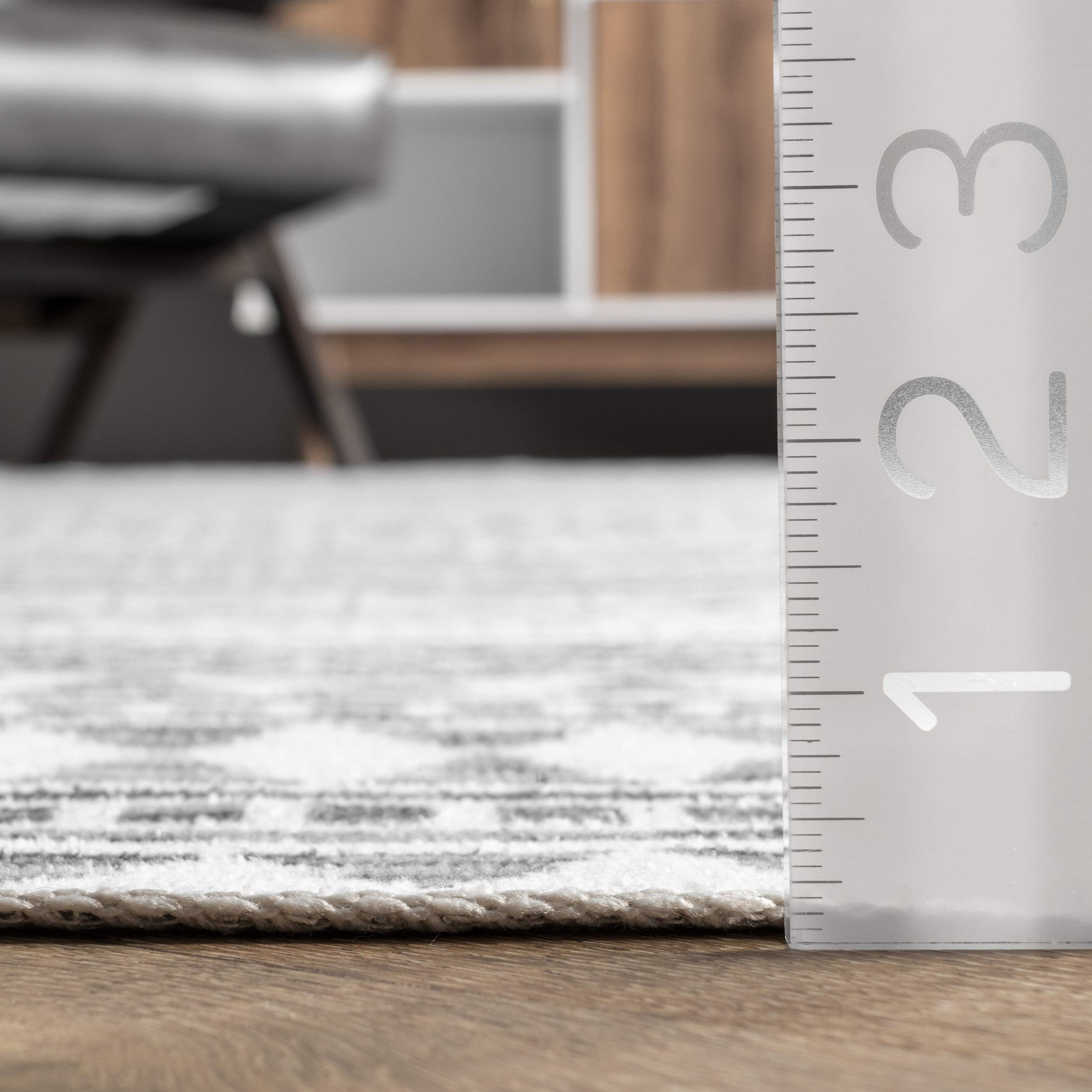 nuLOOM Kira Washable Tribal Geometric Ultra Thin Area Rug 7x9 Feet Grey - Perfect for Living Room, Bedroom, or Office Decor