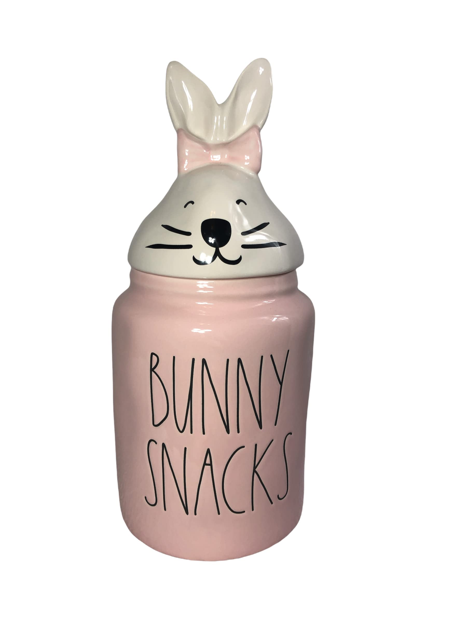 Large Pink Bunny Snacks Canister with White Bunny Head Topper and Pink Bow - Cute Easter Candy Storage Container for Home, Party, and Gift Giving