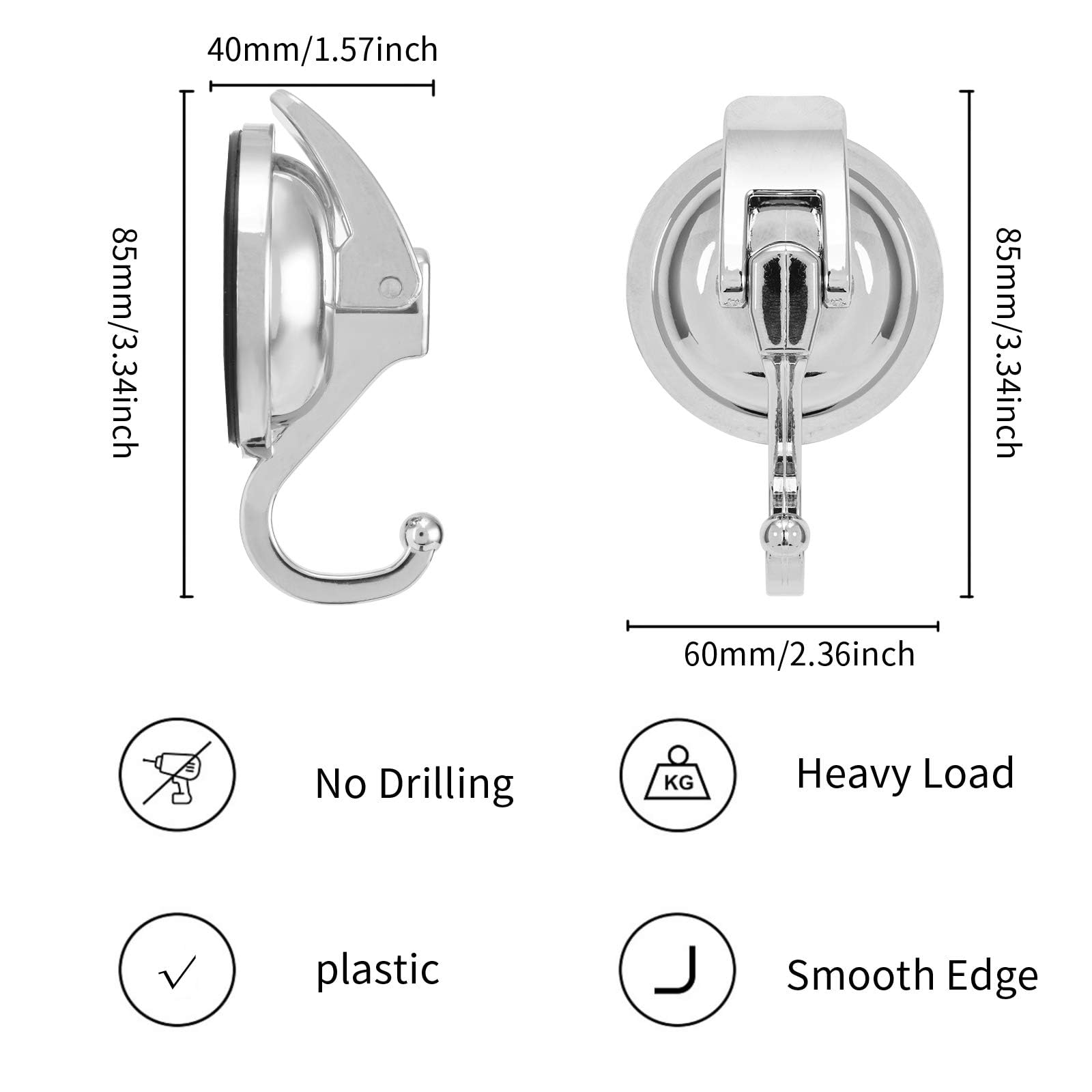 Premium Heavy Duty Vacuum Suction Cup Hooks - Silver Plated Polished Super Strong Hold for Kitchen, Bathroom, Shower (1 Pack) - Perfect for Hanging Towels, Robes, Utensils & Decor