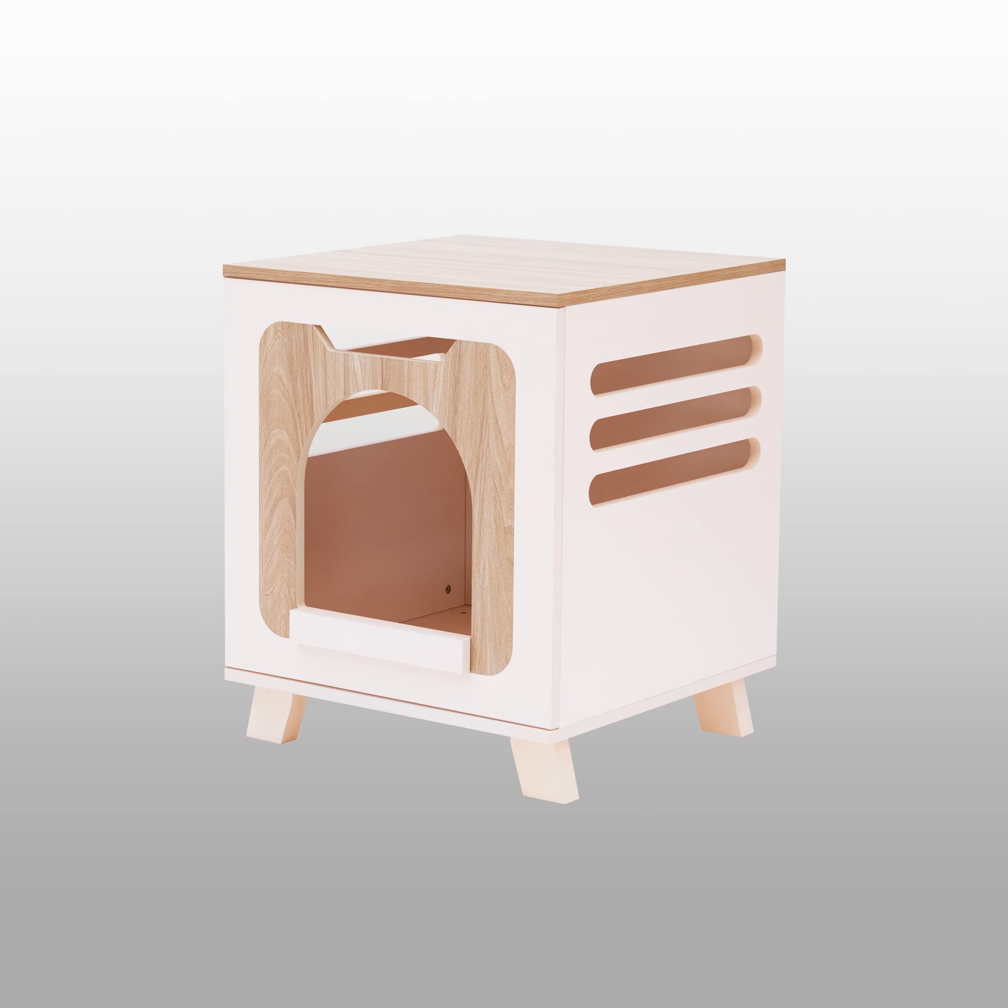 Teamson Pets Elyse 2-Tone Elevated Wooden Cat Litter Box Enclosure with Ventilation - Side Table with Door & Slatted Sides - Fits 17
