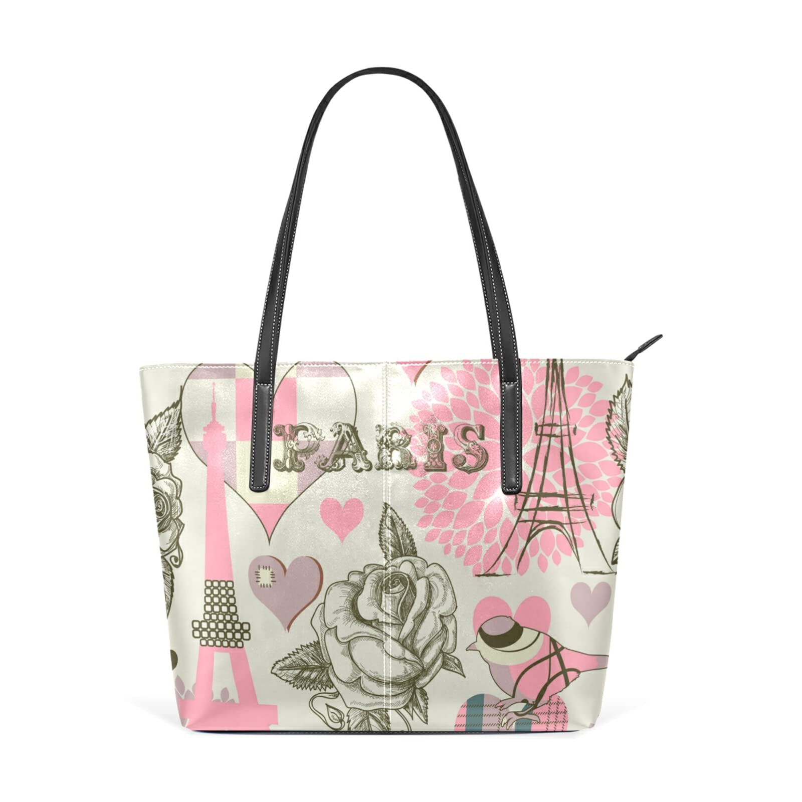 Paris Eiffel Tower Pink Rose Leather Crossbody Handbag for Women - Elegant Shoulder Bag & Tote Satchel Purse - Perfect for Travel, Date Night & Daily Use