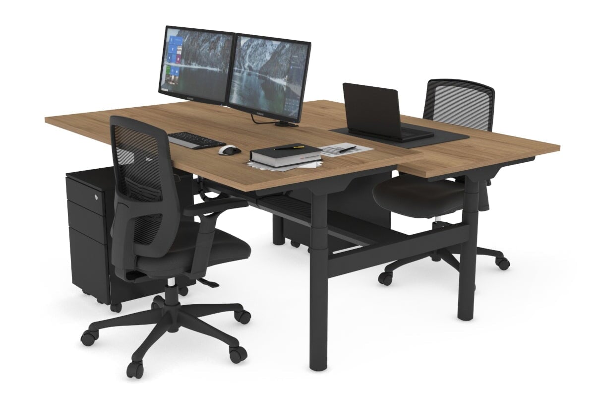 Flexi Premium Height Adjustable 2-Person H Bench Workstation - Black Frame [1400L x 800W with Cable Management] - Ideal for Office, Home Workspace & Collaborative Environments