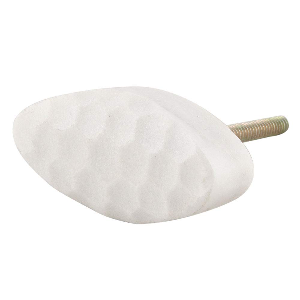 6 Pack Oval White Marble Cabinet Knobs - Decorative Stone Drawer Pulls for Dresser, Luxury Door Handles - Perfect for Home Decor, Kitchen Cabinets & Bathroom Vanities