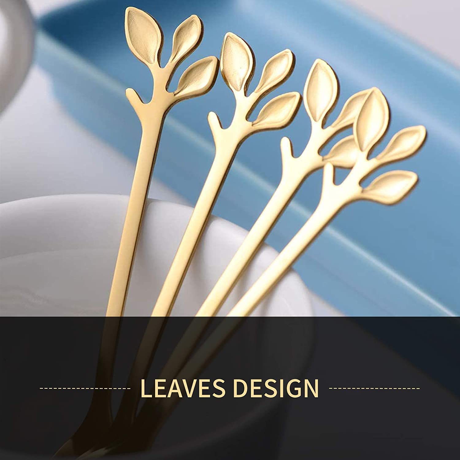 16-Piece Stainless Steel Gold Leaf Appetizer Forks Set - 4.7 Inch Elegant Cake & Fruit Forks for Dessert Tasting, Wedding Parties & Kitchen Accessories (Gold) - Perfect for Catering Events, Bridal Showers & Home Entertaining