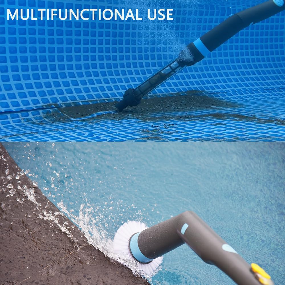 Electric Pool Vacuum Cleaner with Round Brush - Multi-Functional Automatic Pool Cleaner for Above Ground Pools, Hot Tubs, Spas & Inground Steps | Perfect for Waterline Cleaning & Pool Maintenance