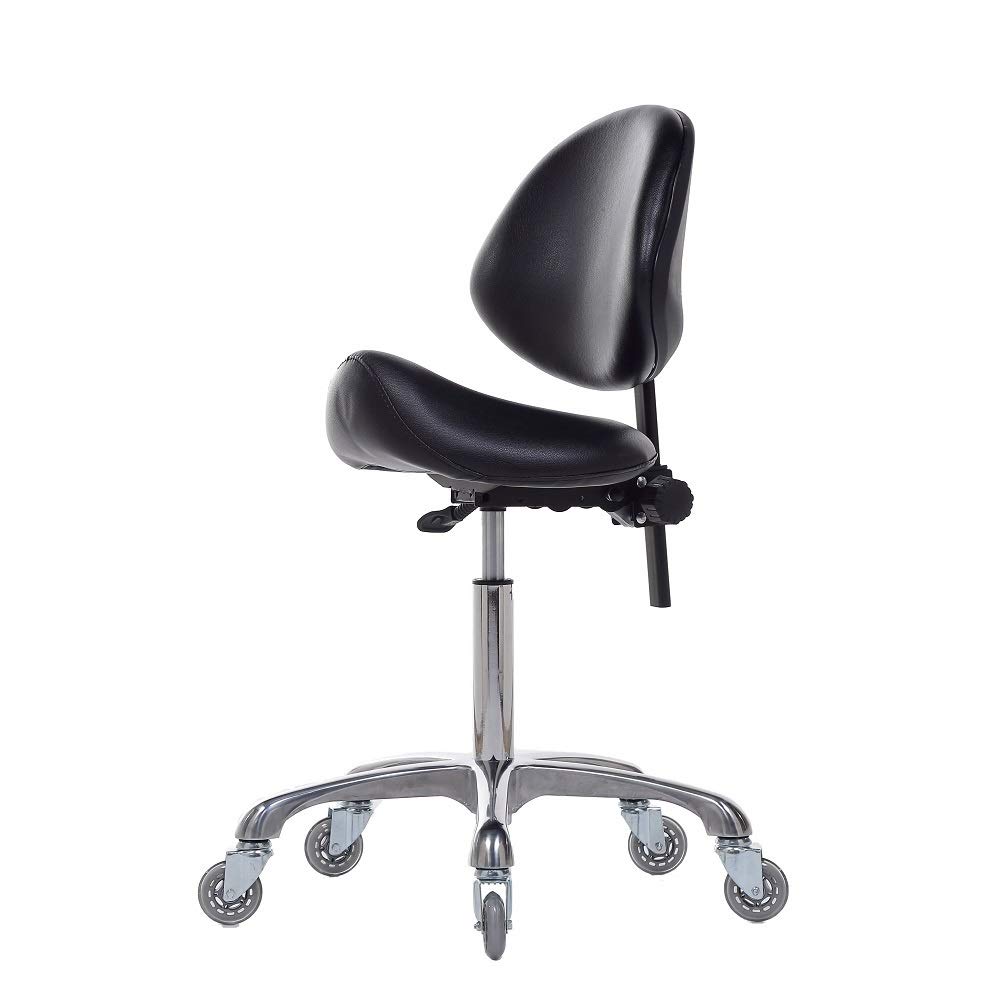 FRNIAMC Adjustable Saddle Stool Chair with Back Support - Ergonomic Seat for Medical Clinic, Studio, Salon, Office & Home Use - Comfortable Posture Support for Dentists, Hair Stylists & Desk Workers (Black)