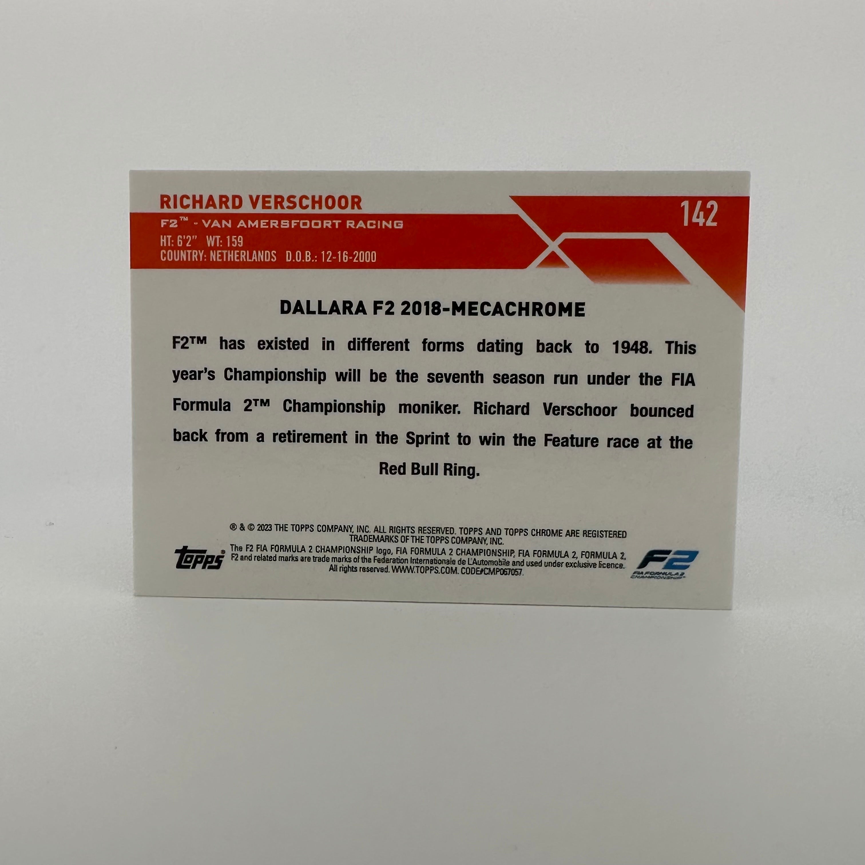 2023 Topps Chrome Sapphire Richard Verschoor #142 4/5 Red - Limited Edition Racing Card for Collectors & Fans