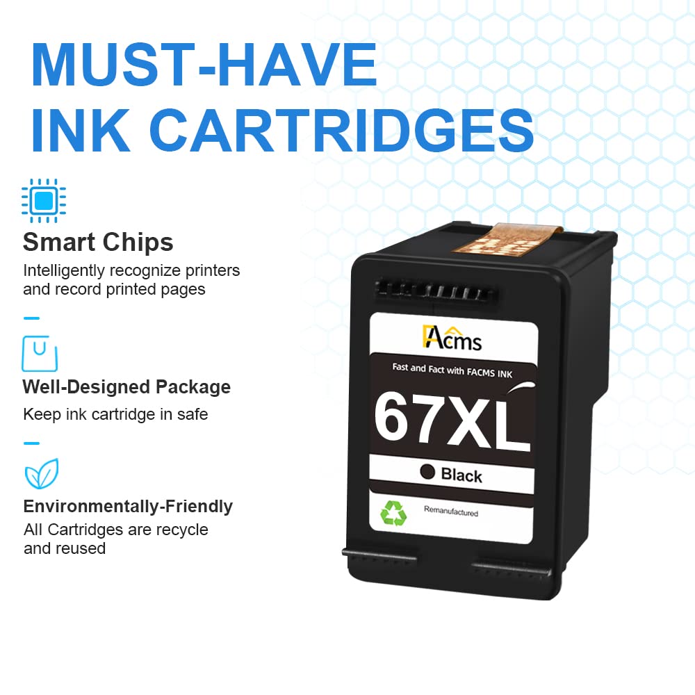 Remanufactured HP 67 XL Black Ink Cartridge Replacement for HP 2700 2722 2725 2752 2755 Plus 4155 Envy 6000 6052 6055 Pro 6400 6455 Printers - High Yield Printing for Home Office & School Projects