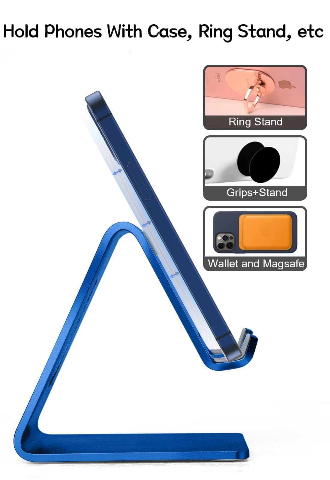 Aluminum Phone Stand Holder for Desk - Universal Smartphone Dock Cradle Compatible with iPhone 15 14 13 12 Pro 11 X XS Max 8 7 6 6S Plus SE 5 5S & Samsung Galaxy - Blue - Perfect for Office, Home & Video Calls