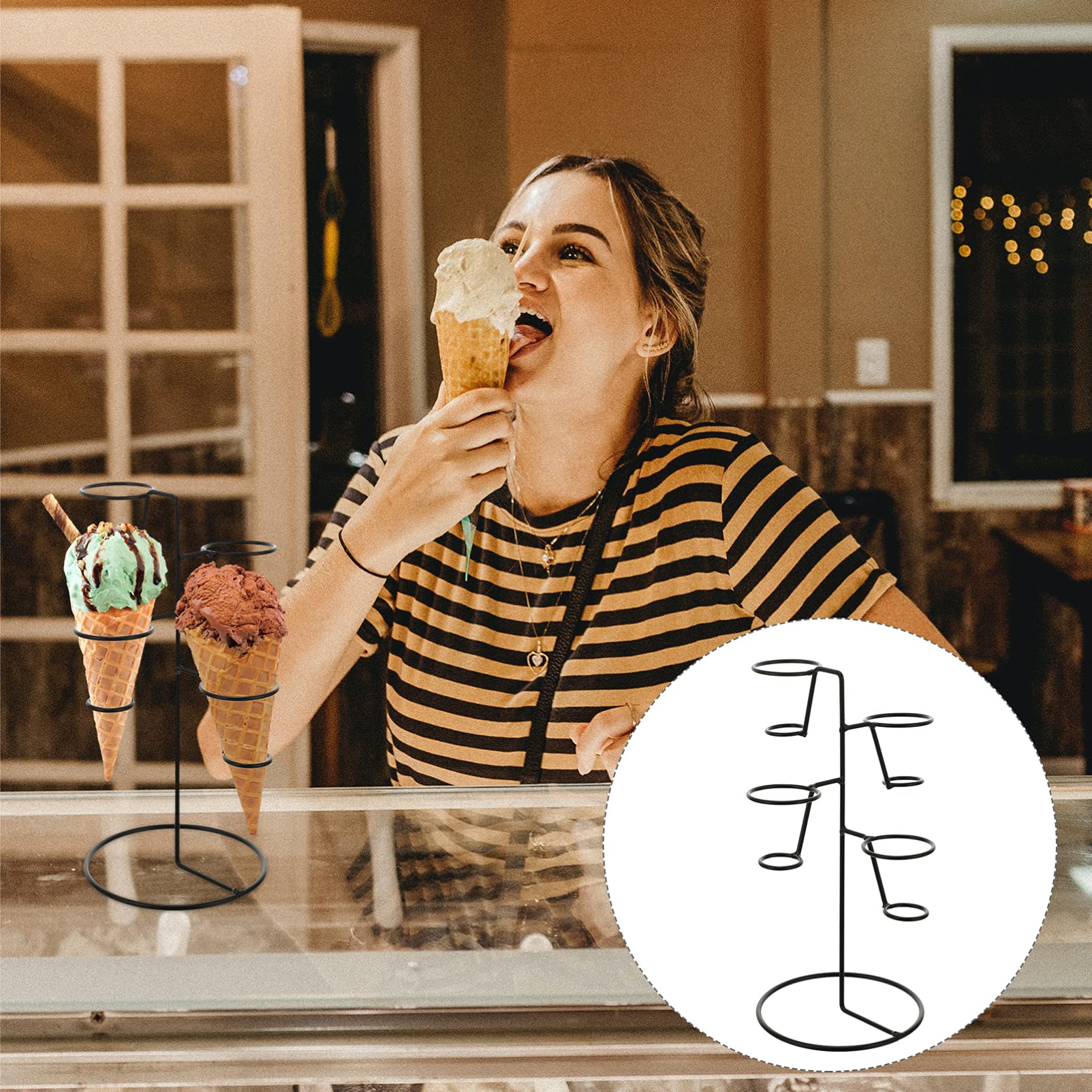 Premium Hemoton Double Head Ice Cream Display Stand - Durable Cone & Lollipop Holder for Waffles, French Fries & Fried Eggs - Perfect for Bakeries, Ice Cream Shops & Candy Stores