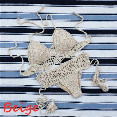 Handmade Crochet Push Up Bikini Set - Sexy Women's Swimwear Crop Top & High Waist Bottom - Perfect for Beach, Pool Party & Summer Vacation
