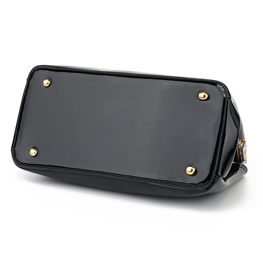 Stylish Black Patent Leather Satchel Handbag for Women - Top Handle with Kiss Lock, Shoulder & Crossbody Bag - Perfect for Work, Travel & Everyday Use