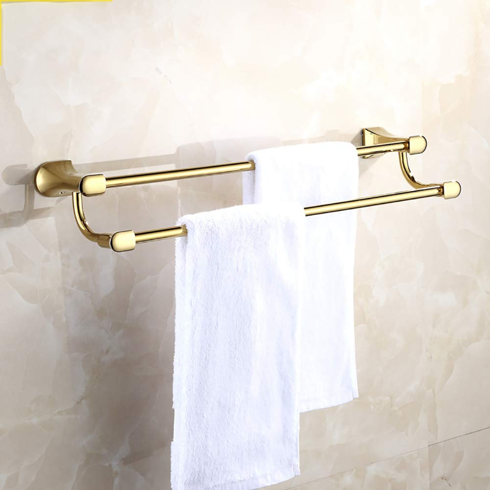 Premium Gold Double Towel Bar - Heavy Duty Brass Wall Mounted Towel Rack for Bathroom, Kitchen & Hotel - Rustproof Towel Holder with Screw Installation - Perfect for Spa, Gym & Luxury Home Decor