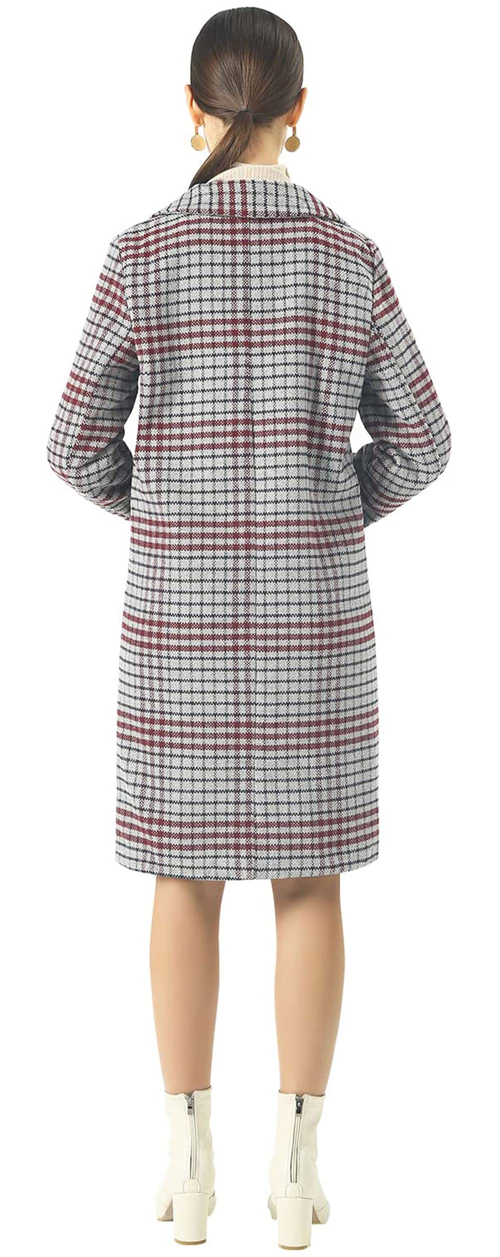 Loveimgs Women's Stylish Plaid Wool Pea Coat - Double Breasted Long Trench Jacket for Office, Dating & Winter Fashion