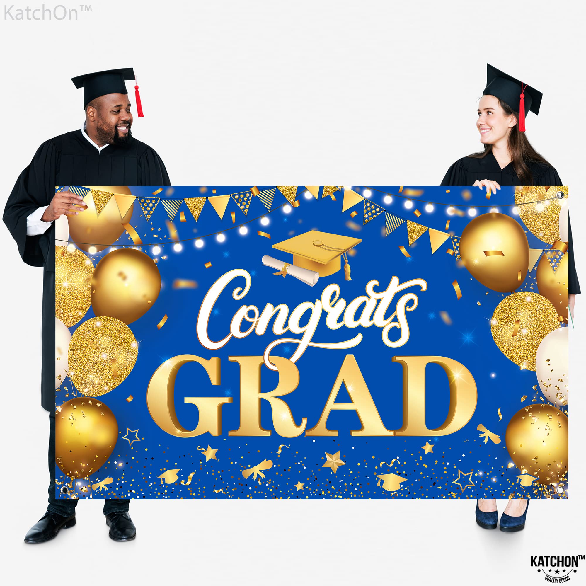 KatchOn Extra Large Congratulations Graduation Banner - 72x44 Inch Class of 2025 Decorations, Blue & Gold Grad Party Supplies for High School & College Commencement Ceremony - Perfect for Graduation Party Decor, Photo Backdrops & School Events