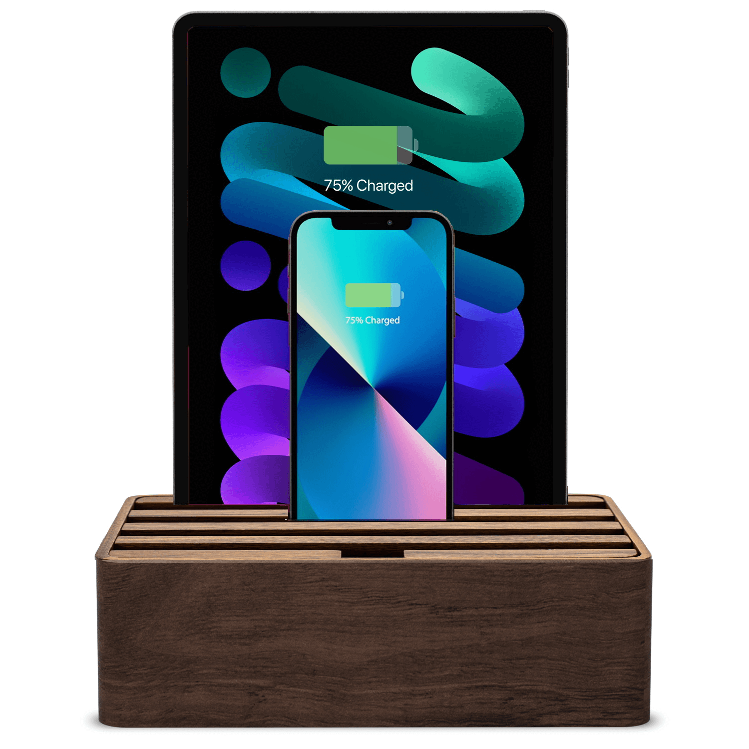 Premium ALLDOCK Classic Walnut Wooden Charging Station - Organize & Charge Multiple Devices - Perfect for Home, Office & Workspace