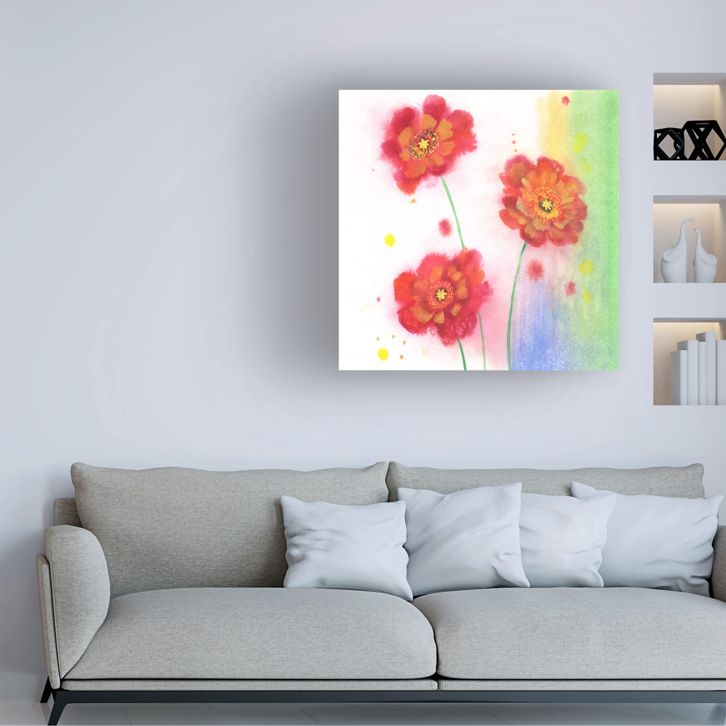 Lana Korolievskaia 'Poppies' Floral Canvas Wall Art - 18x18 Inches Handmade Painting for Living Room, Bedroom & Office Decor
