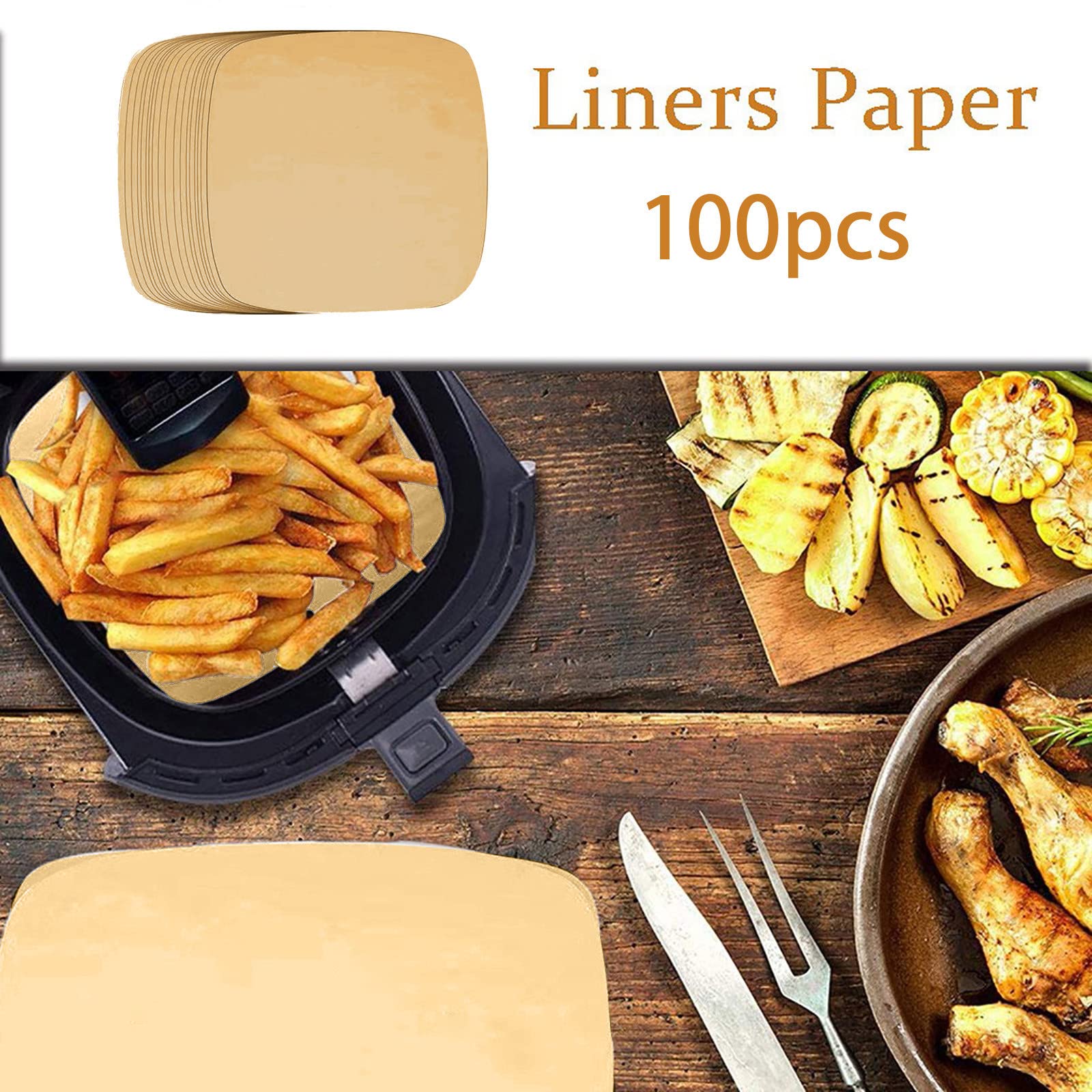 100Pcs Non-Stick Air Fryer Parchment Paper Liners - Reusable Baking Sheets for Air Fryer, Oven, Steamer & BBQ - Perfect for Healthy Cooking & Easy Cleanup
