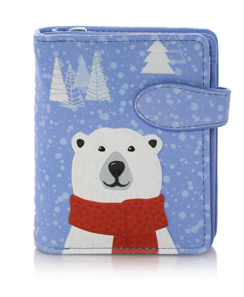 True North Polar Bear Small Zipper Wallet (Blue) - Compact RFID Blocking Travel Wallet for Men & Women - Perfect for Everyday Use, Travel, and Outdoor Adventures