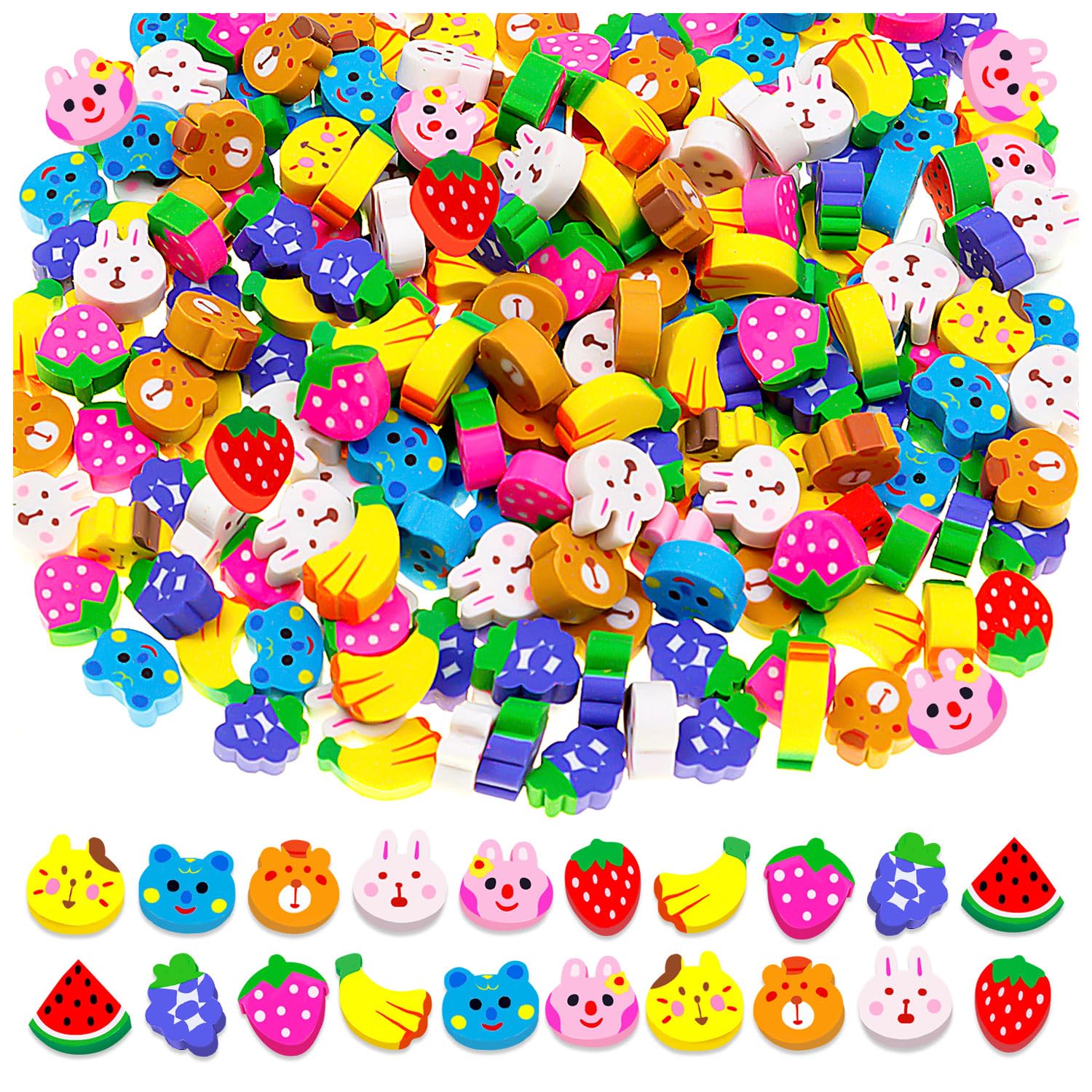 120 Pack Mini Erasers for Kids - Cute Animal & Fruit Shaped Novelty Erasers, Tiny Pencil Erasers for Homework, School Classroom Rewards & Back to School Supplies - Perfect for Party Favors, Teacher Gifts & Student Incentives