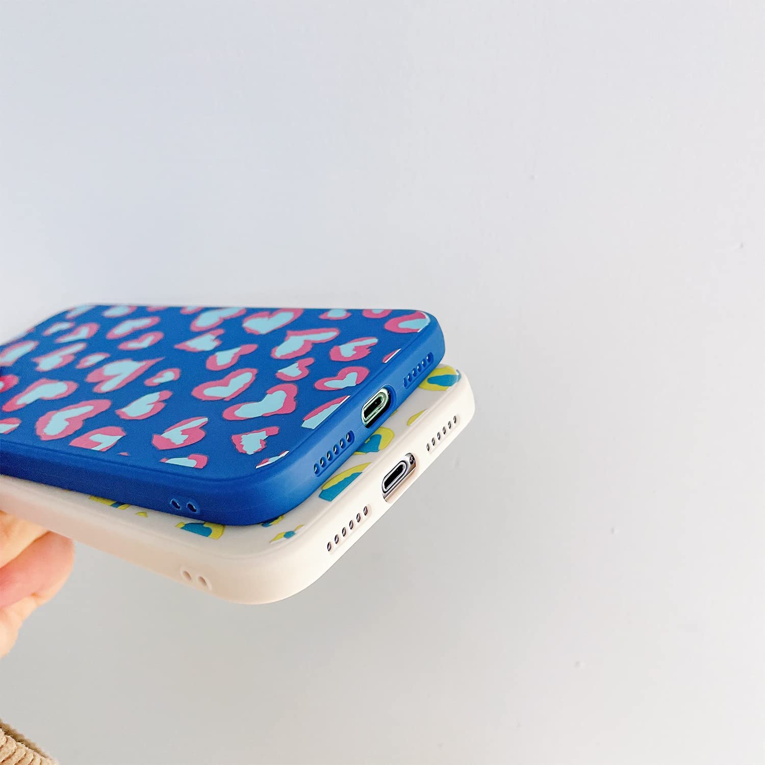 Ownest iPhone 12 Pro Max Case - Soft TPU Silicone Protective Cover with Cute Heart Leopard Pattern, Slim Fit for Women & Girls (Navy Blue/Rose) | Perfect for Daily Use, Work, School & Travel Protection