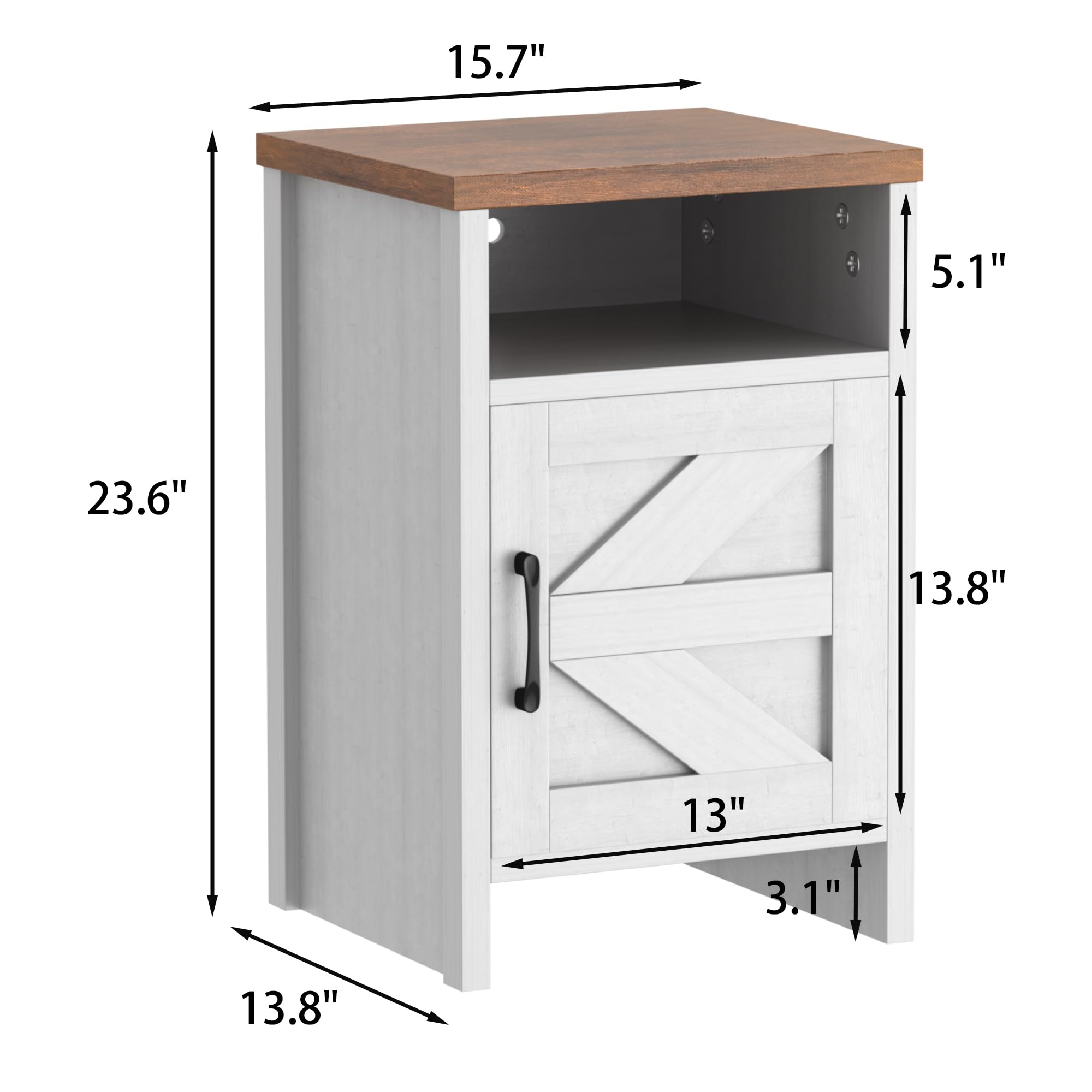 JUMMICO White Farmhouse Nightstand - Modern Bedside Table with Barn Door & Shelf, Rustic End Table for Bedroom & Living Room - Perfect for Small Spaces, Guest Rooms & Apartment Decor (Set of 2)