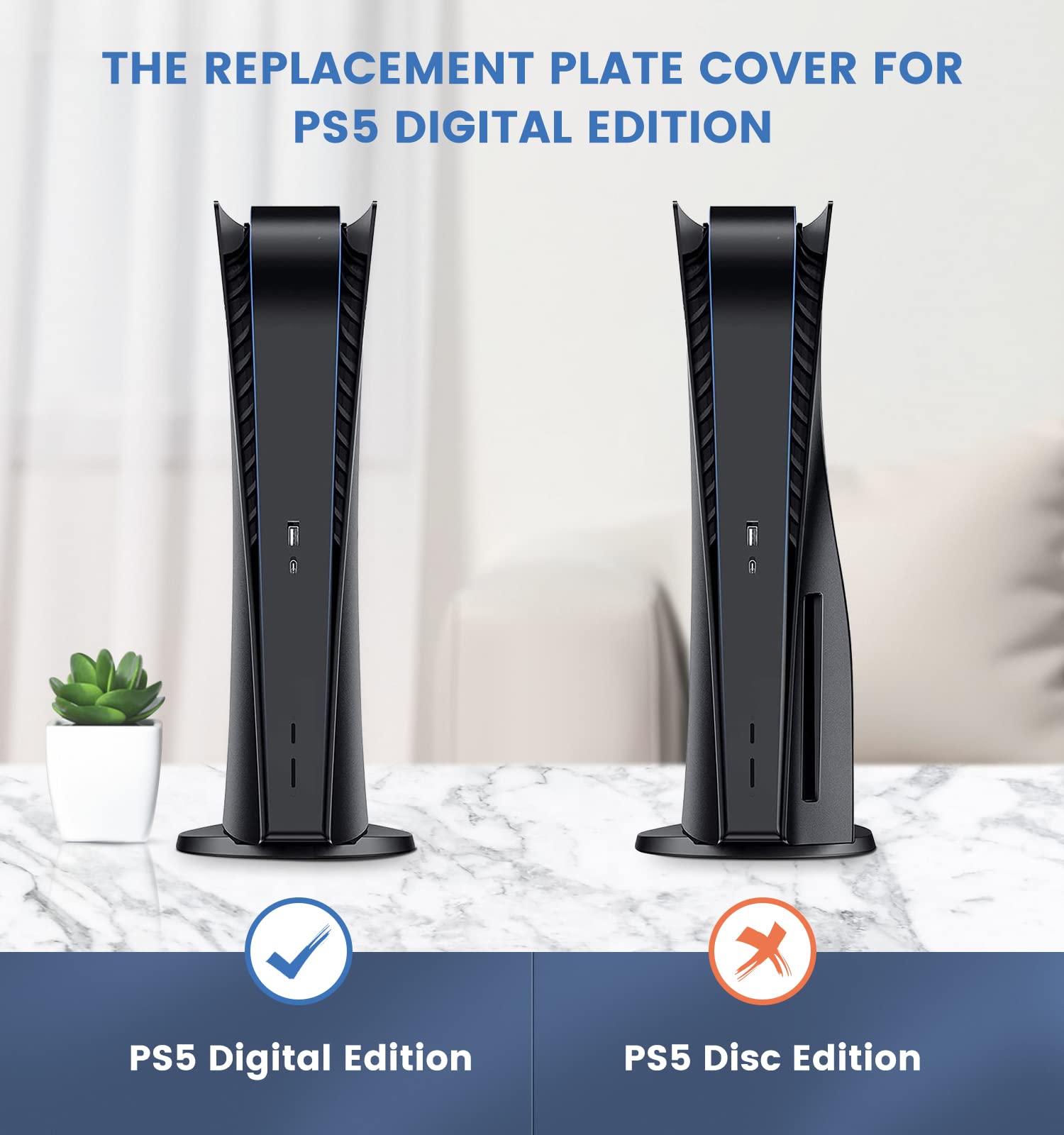 PS5 Digital Edition Faceplate Cover - Black ABS Hard Shell Replacement Plate with Cooling Vents | Side Plates for PS5 Console | Perfect for Gaming Setup & Console Protection