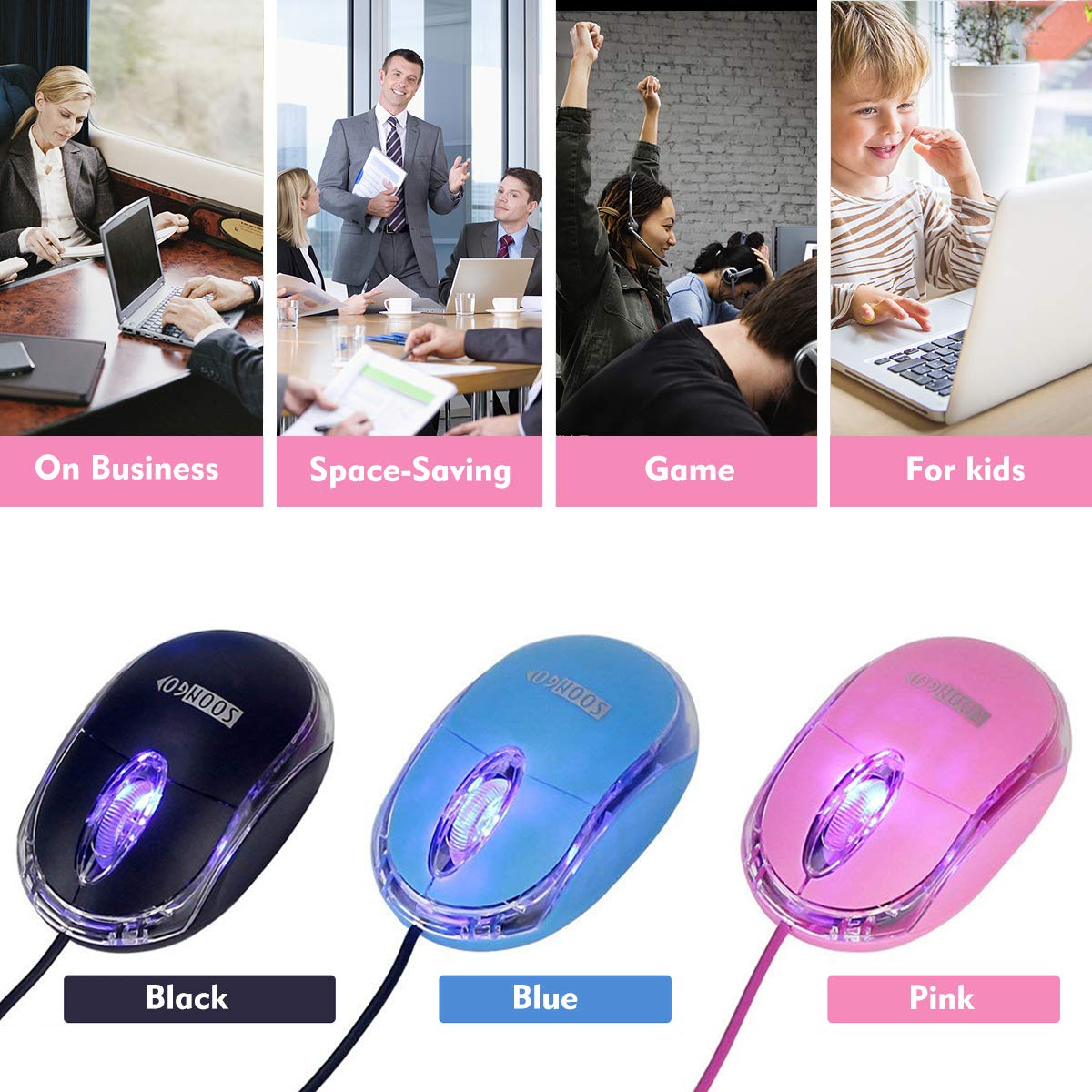 SOONGO Wired Optical Computer Mouse with Mini USB, 1.5M Cable, Black - Ideal for PC, Laptop, and Desktop Use in Home, Office, and Gaming