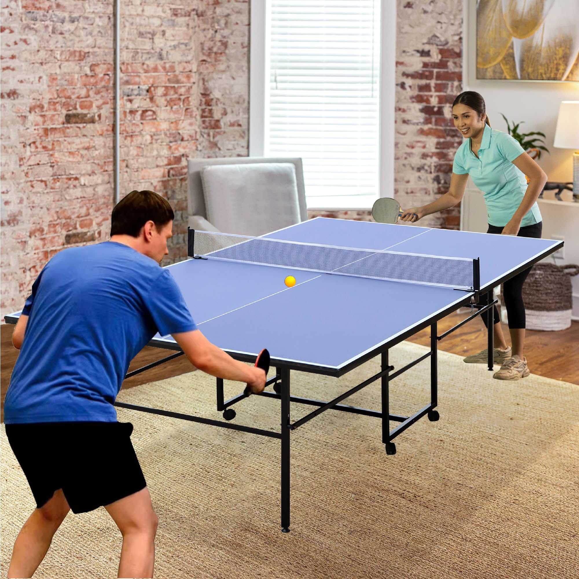 Portable Foldable Ping Pong Table Set - Midsize Indoor Outdoor Table Tennis with Net, 2 Paddles & 3 Balls - Perfect for Kids, Family, Holiday & Sports Activities - Great for Backyard, Garage, Game Room, Parties and Recreation